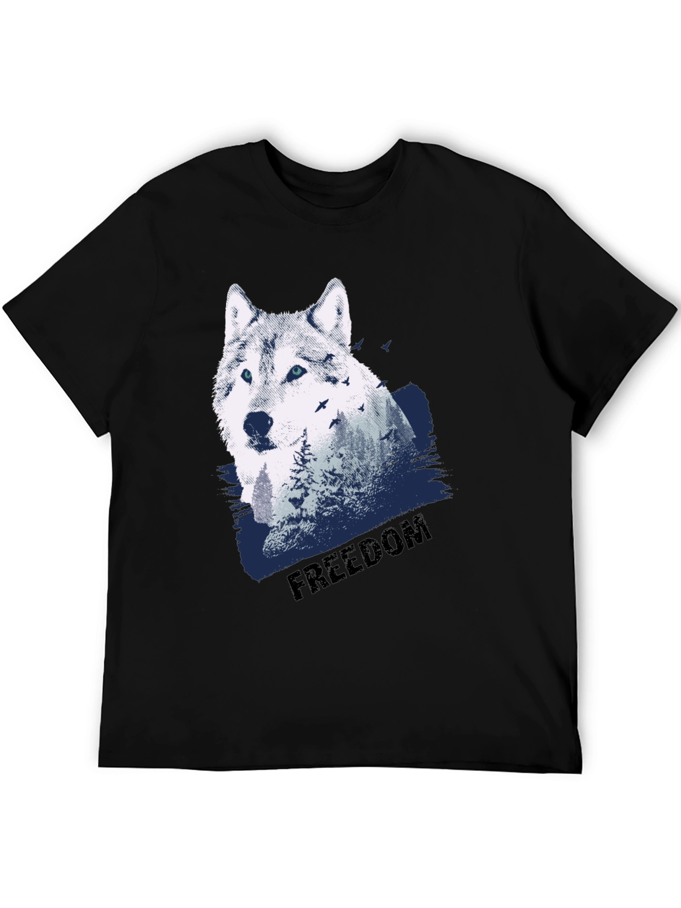 Mens Black Wolf Graphic T-Shirt - Freedom Design