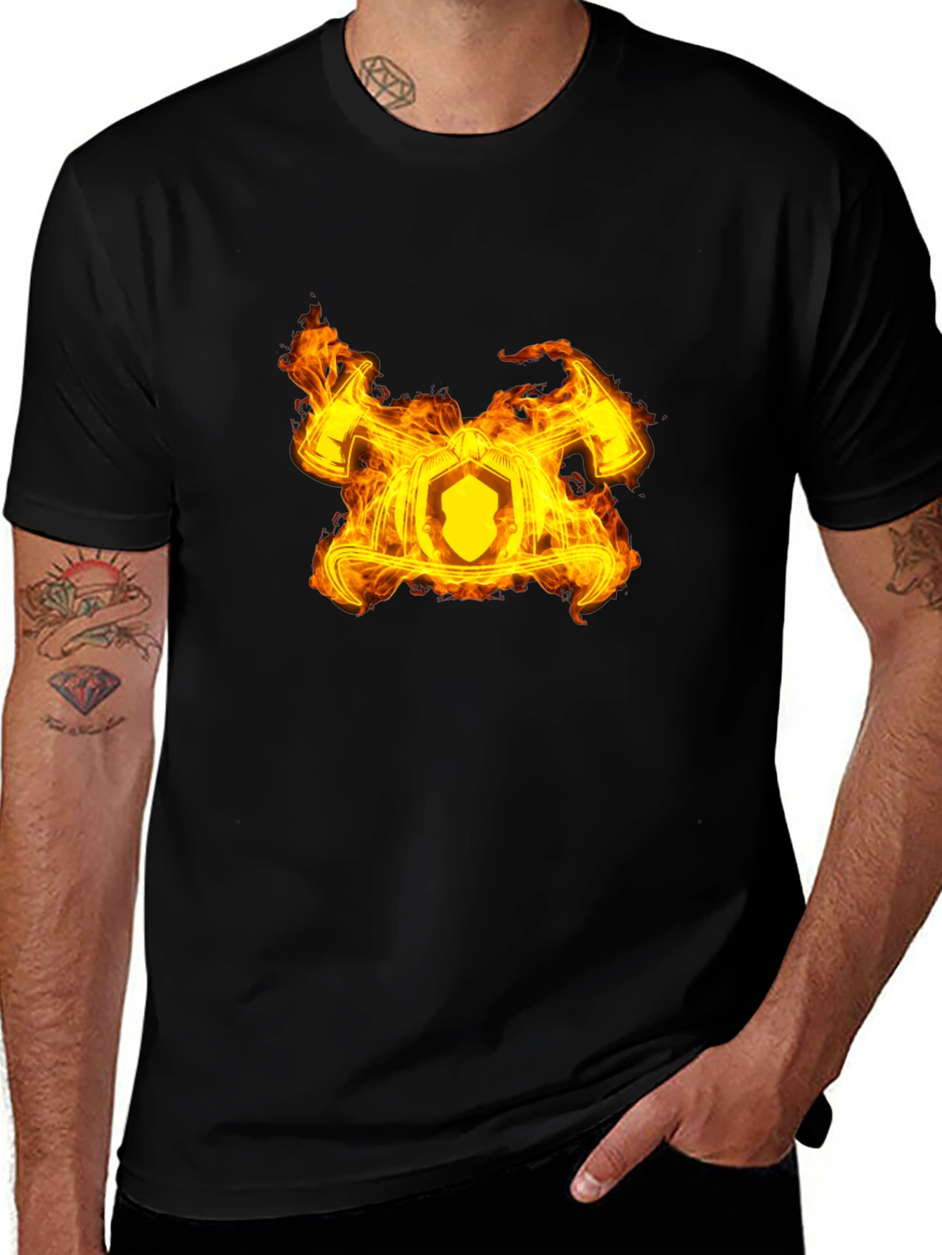 Fiery Firefighter Maltese Cross Black T-Shirt