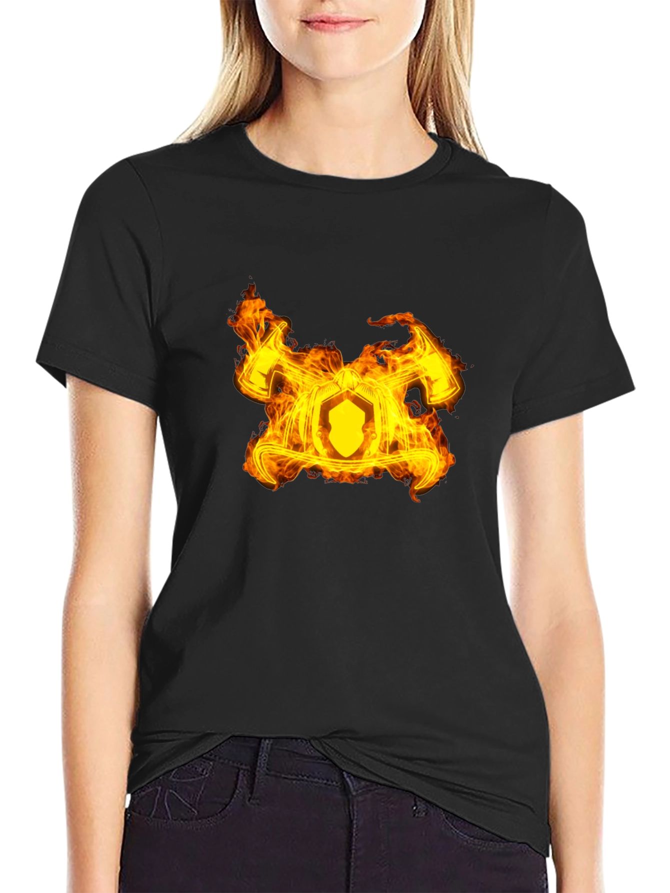 Fiery Firefighter Maltese Cross Black T-Shirt