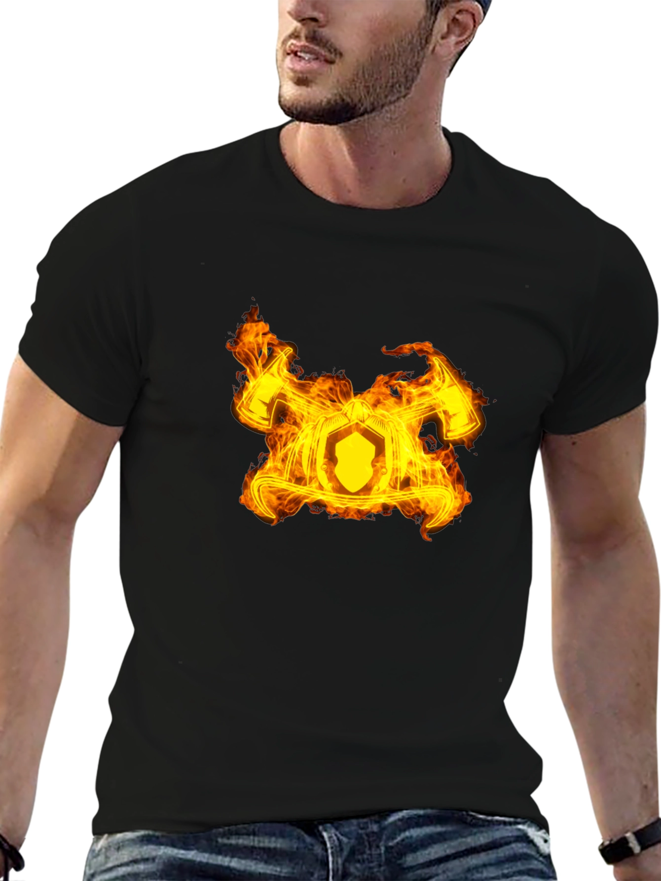 Fiery Firefighter Maltese Cross Black T-Shirt