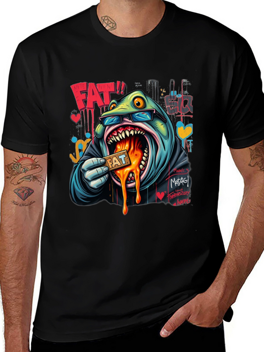 Cartoon FAT Graphic Print Crew Neck T-Shirt