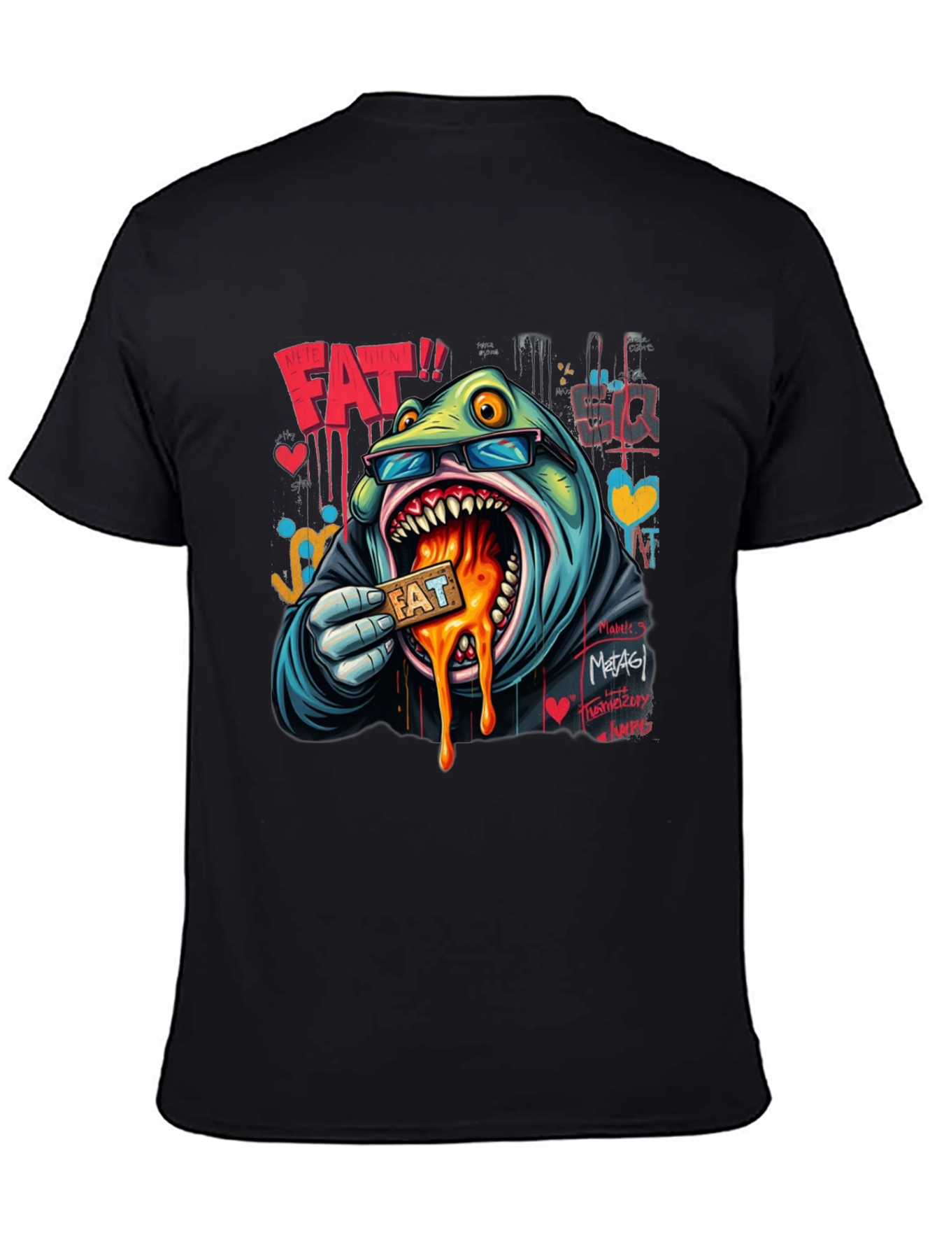 Cartoon FAT Graphic Print Crew Neck T-Shirt