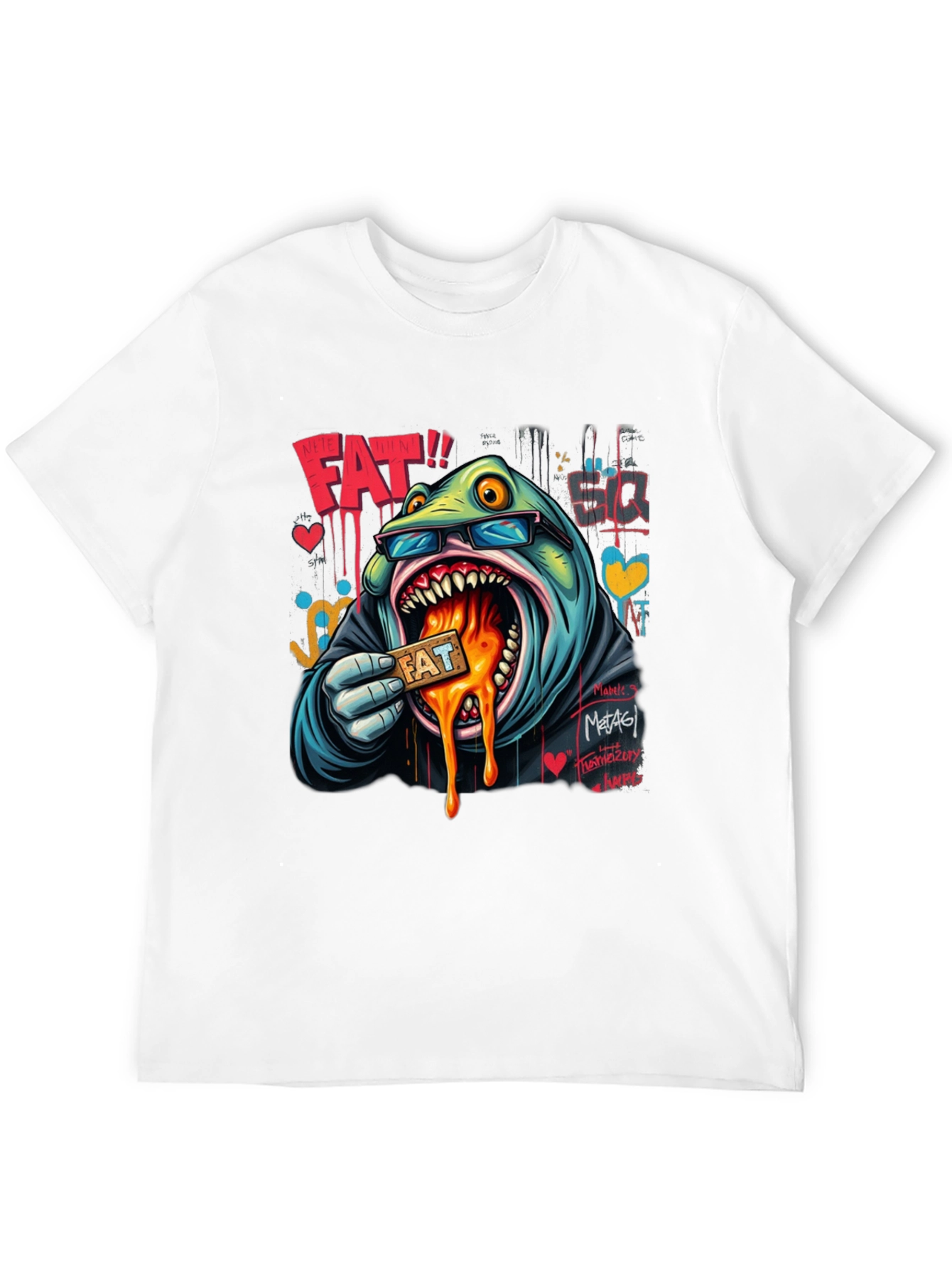Cartoon FAT Graphic Print Crew Neck T-Shirt