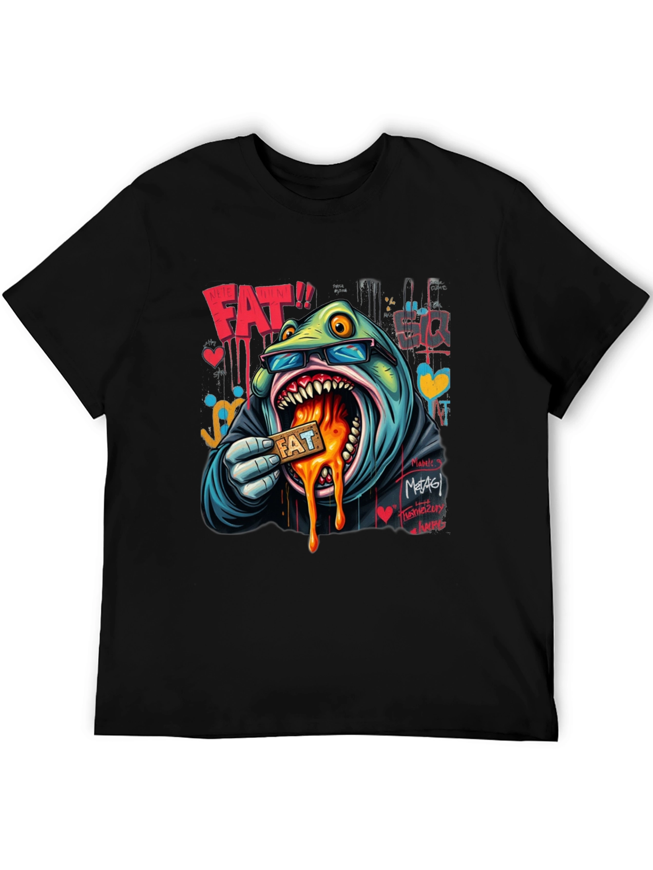 Cartoon FAT Graphic Print Crew Neck T-Shirt