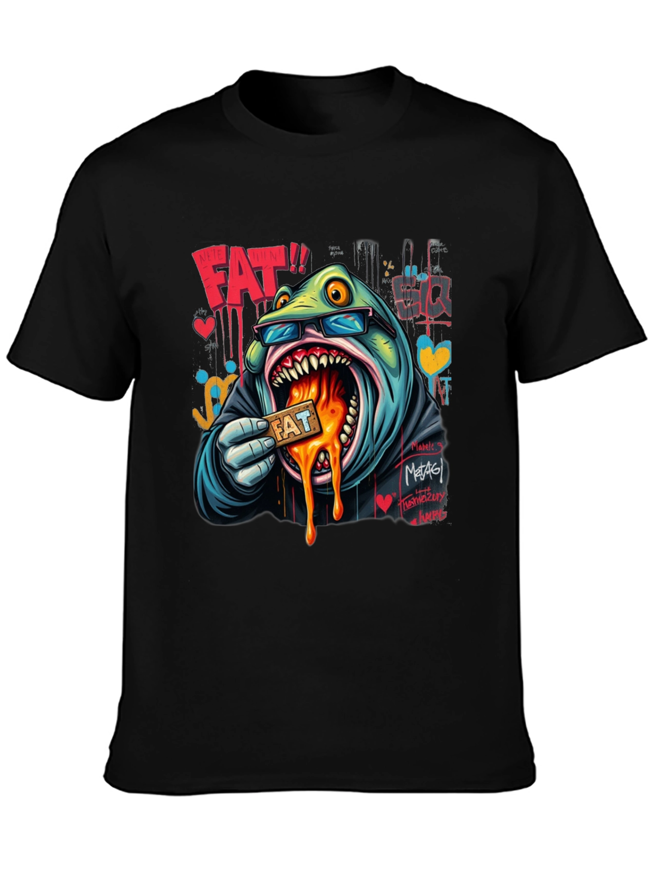Cartoon FAT Graphic Print Crew Neck T-Shirt
