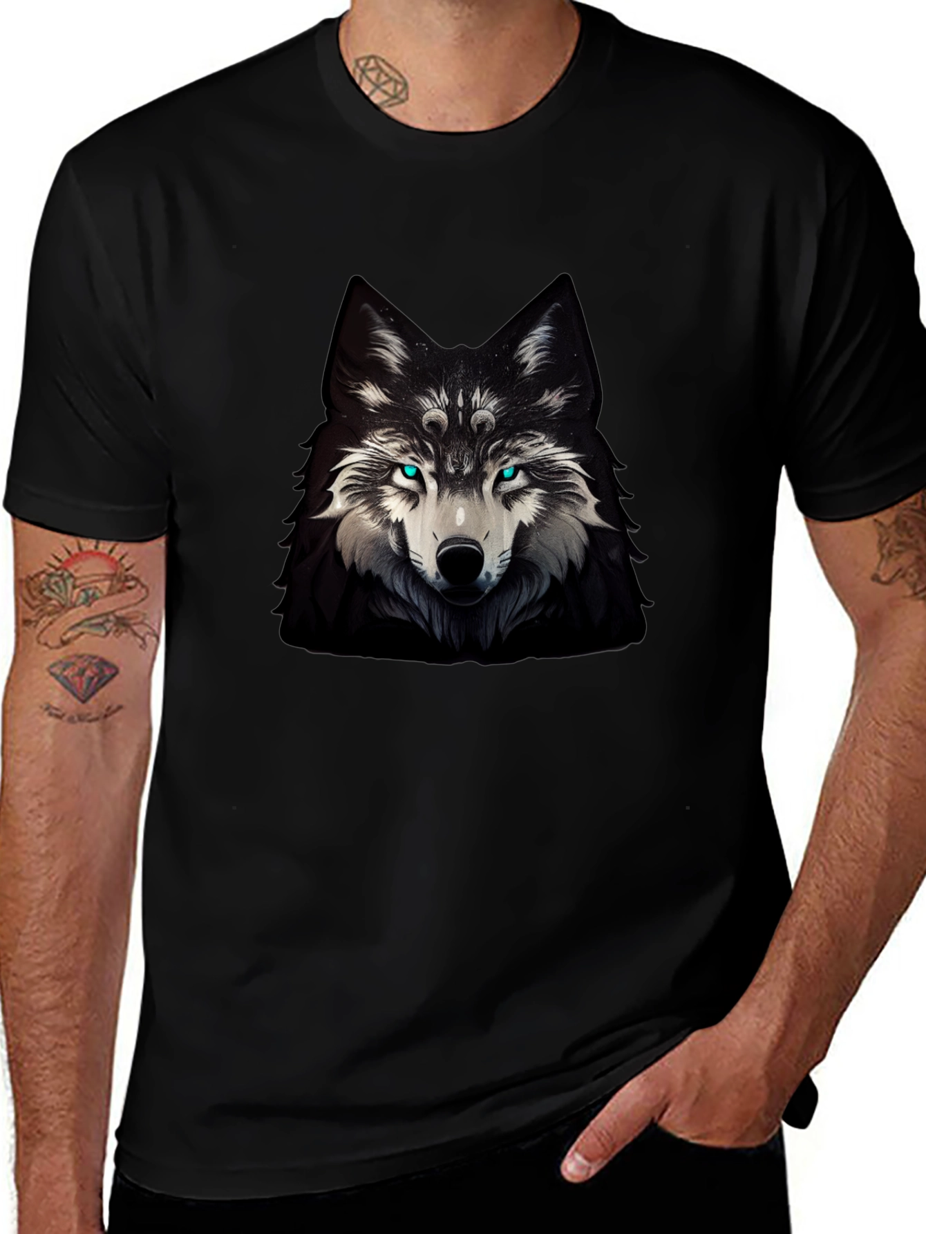 Mystic Wolf Graphic Tee - Mens Black T-Shirt