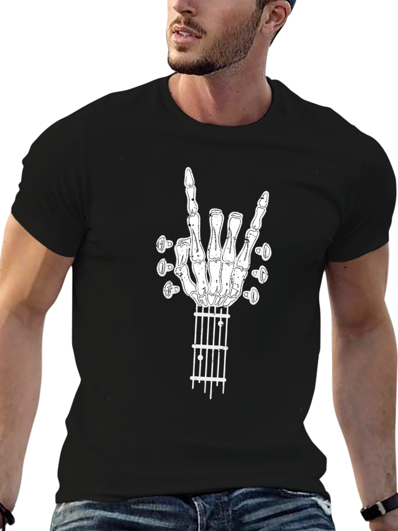 Rock On Guitar Skeleton Hand T-Shirt