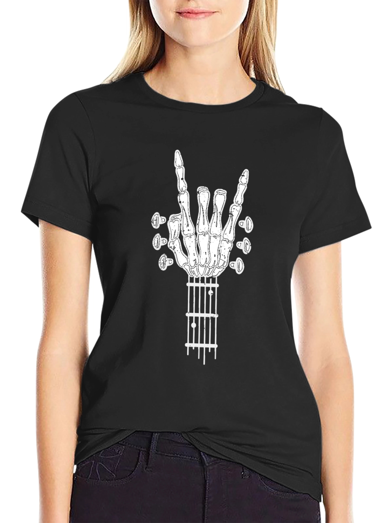 Rock On Guitar Skeleton Hand T-Shirt