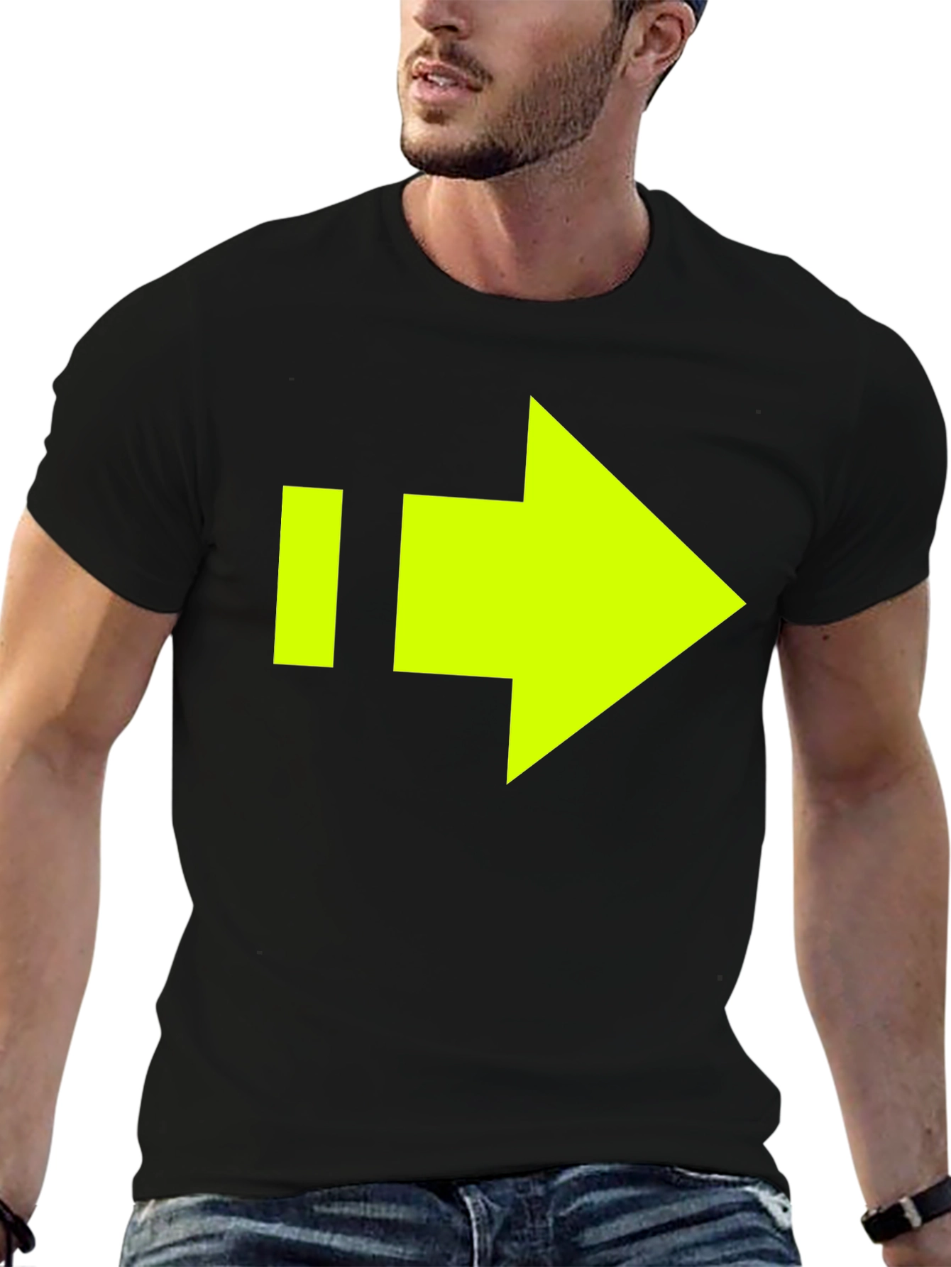 Black T-Shirt with Neon Yellow Arrow Graphic