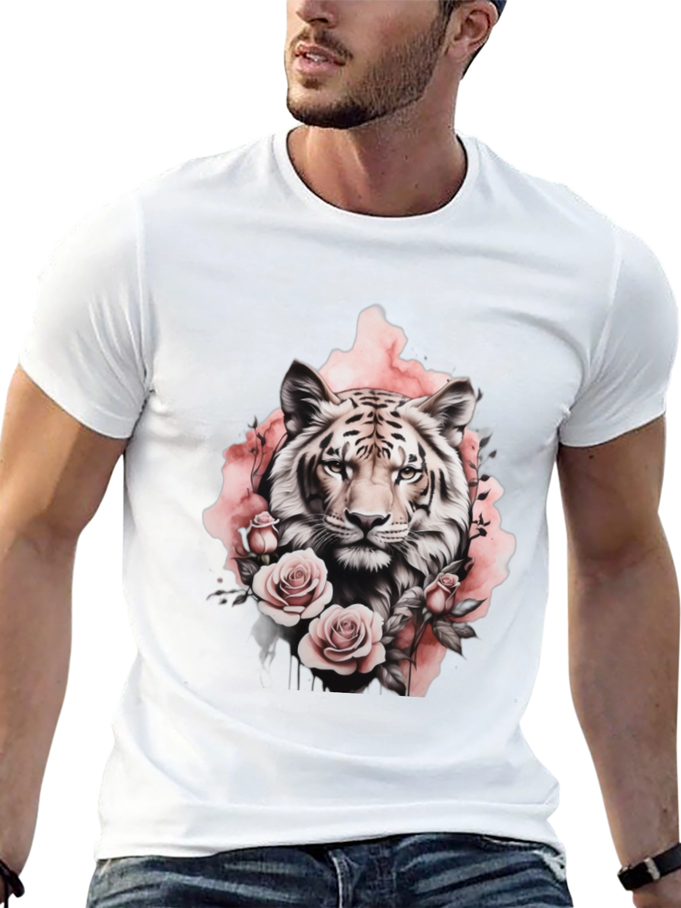 Floral Tiger Graphic Tee - Stylish Black T-Shirt