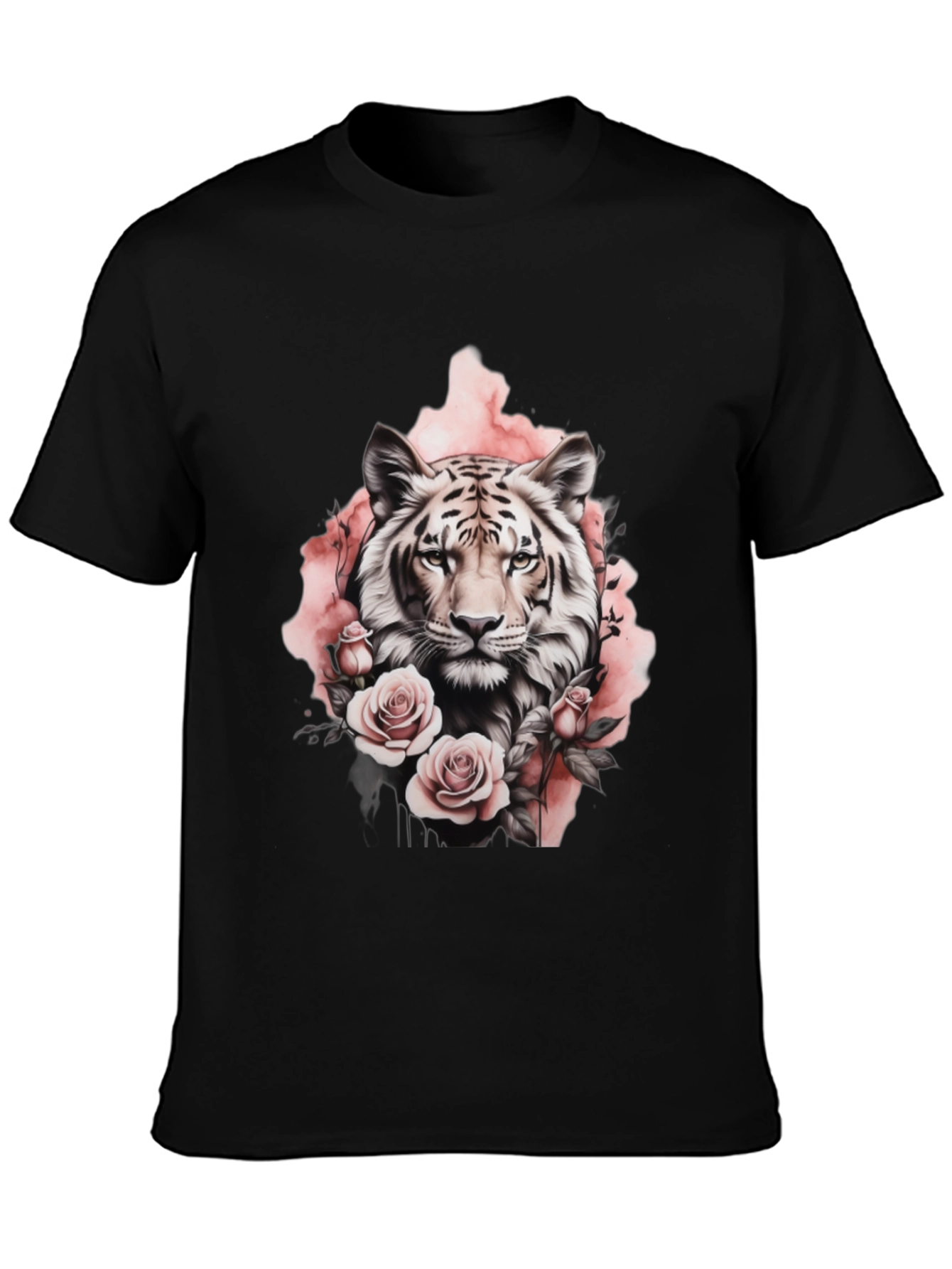 Floral Tiger Graphic Tee - Stylish Black T-Shirt