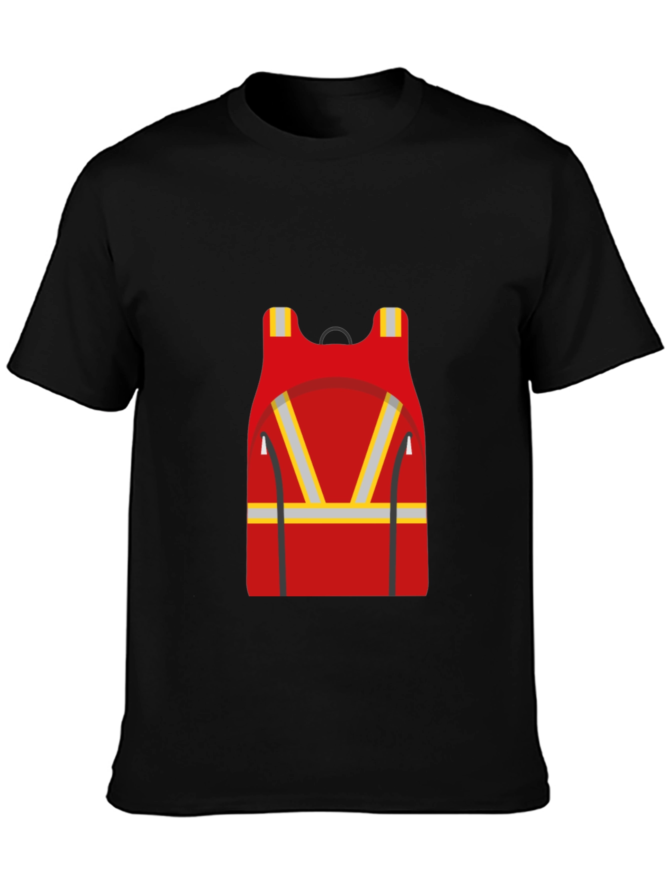 Red Safety Vest Graphic Black T-Shirt