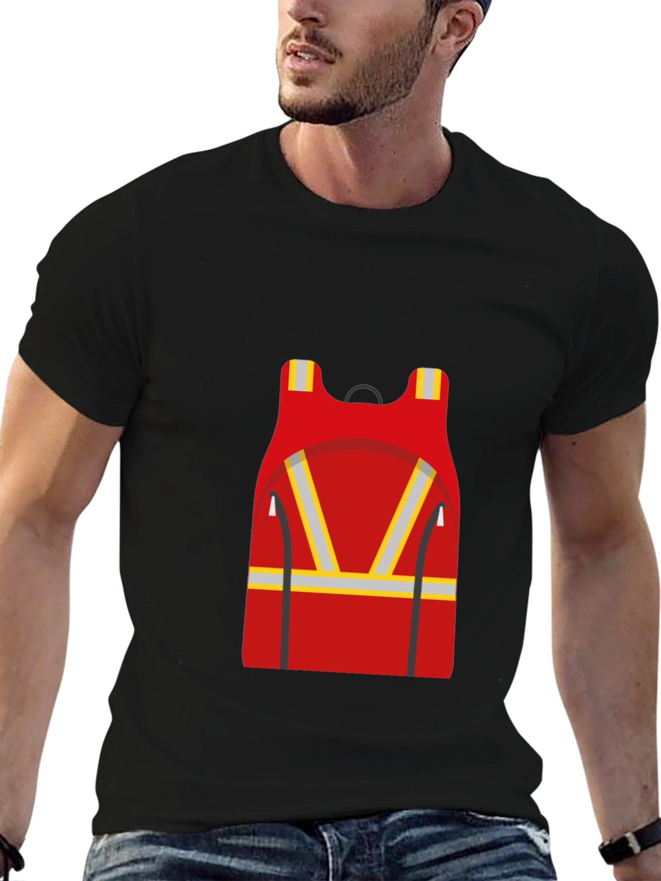 Red Safety Vest Graphic Black T-Shirt