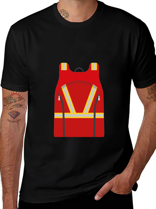 Red Safety Vest Graphic Black T-Shirt