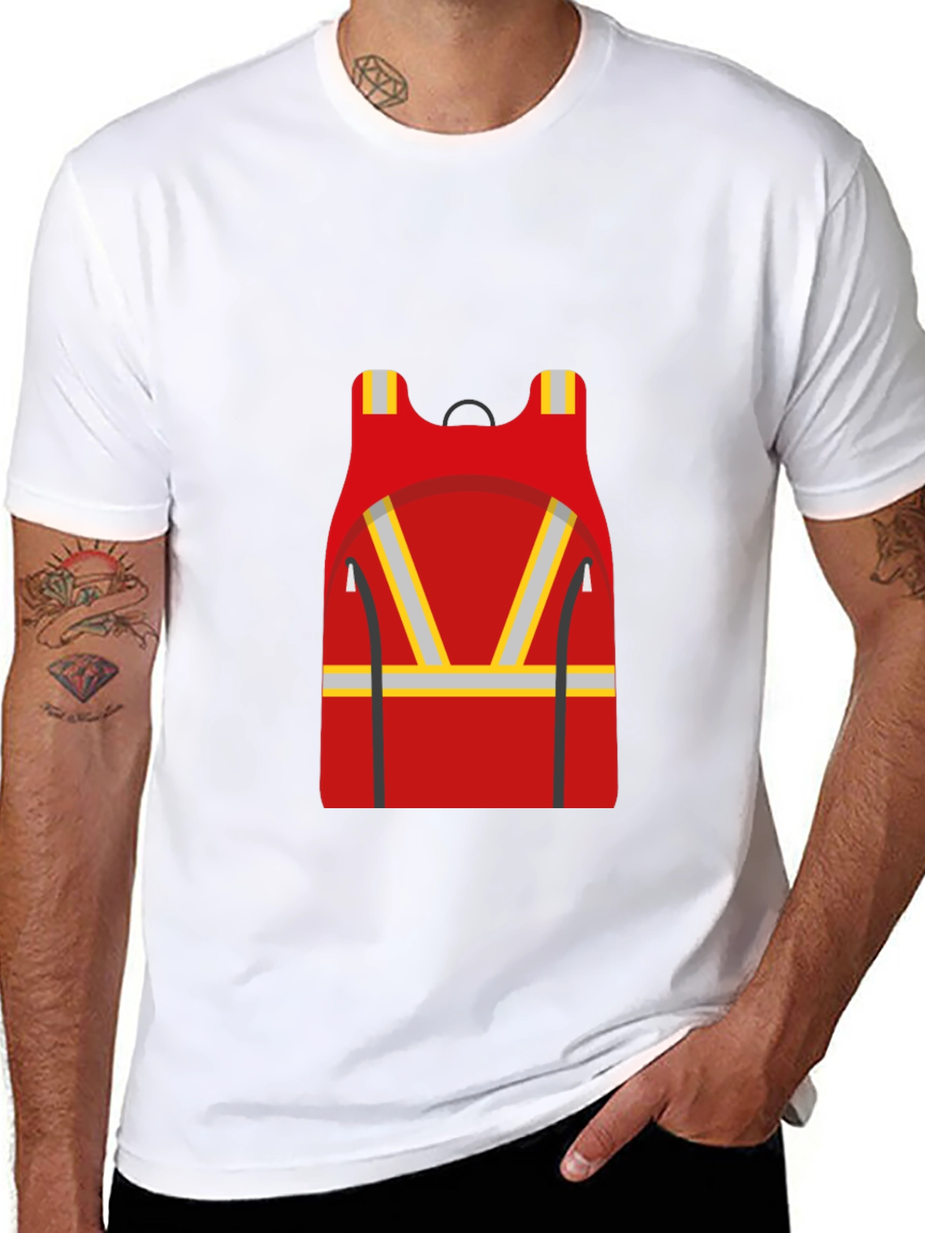 Red Safety Vest Graphic Black T-Shirt