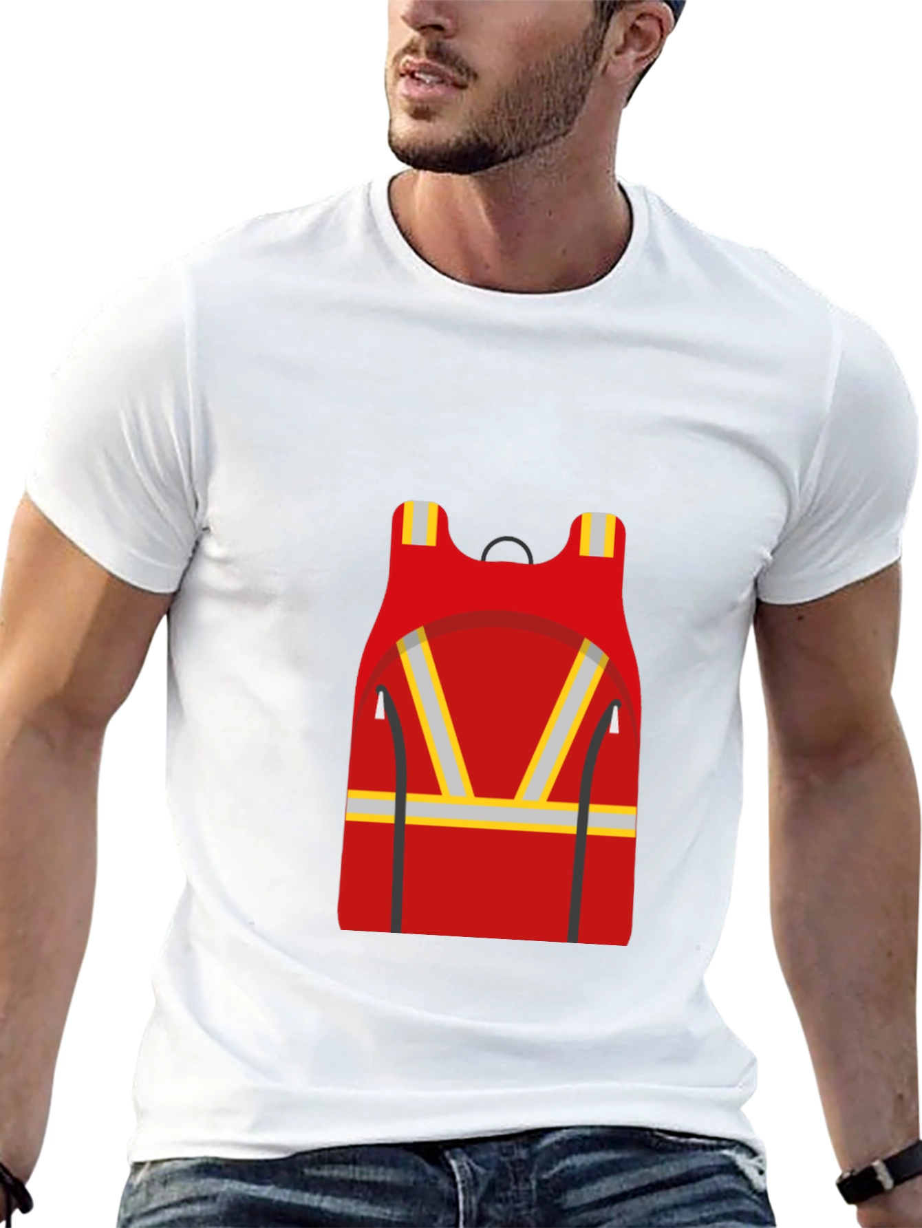 Red Safety Vest Graphic Black T-Shirt