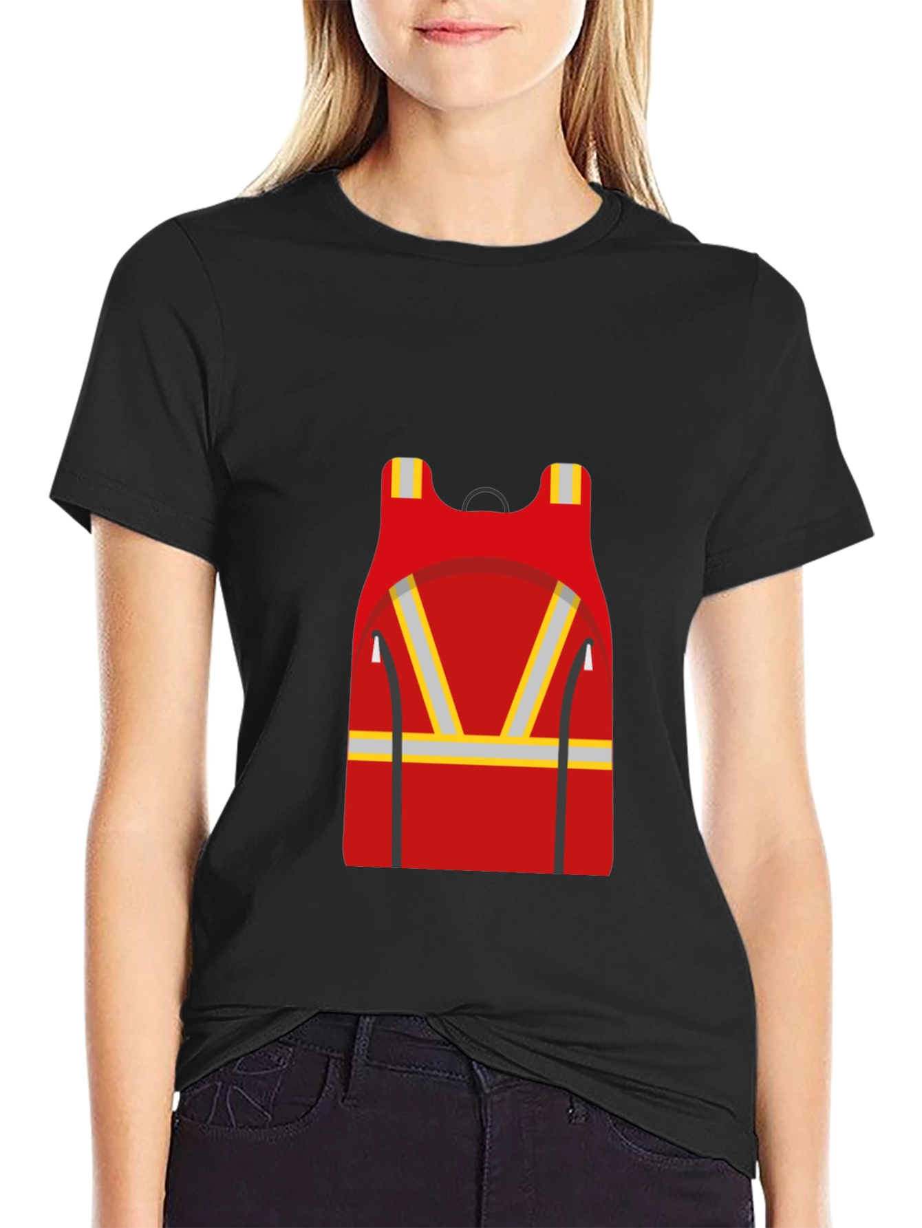 Red Safety Vest Graphic Black T-Shirt
