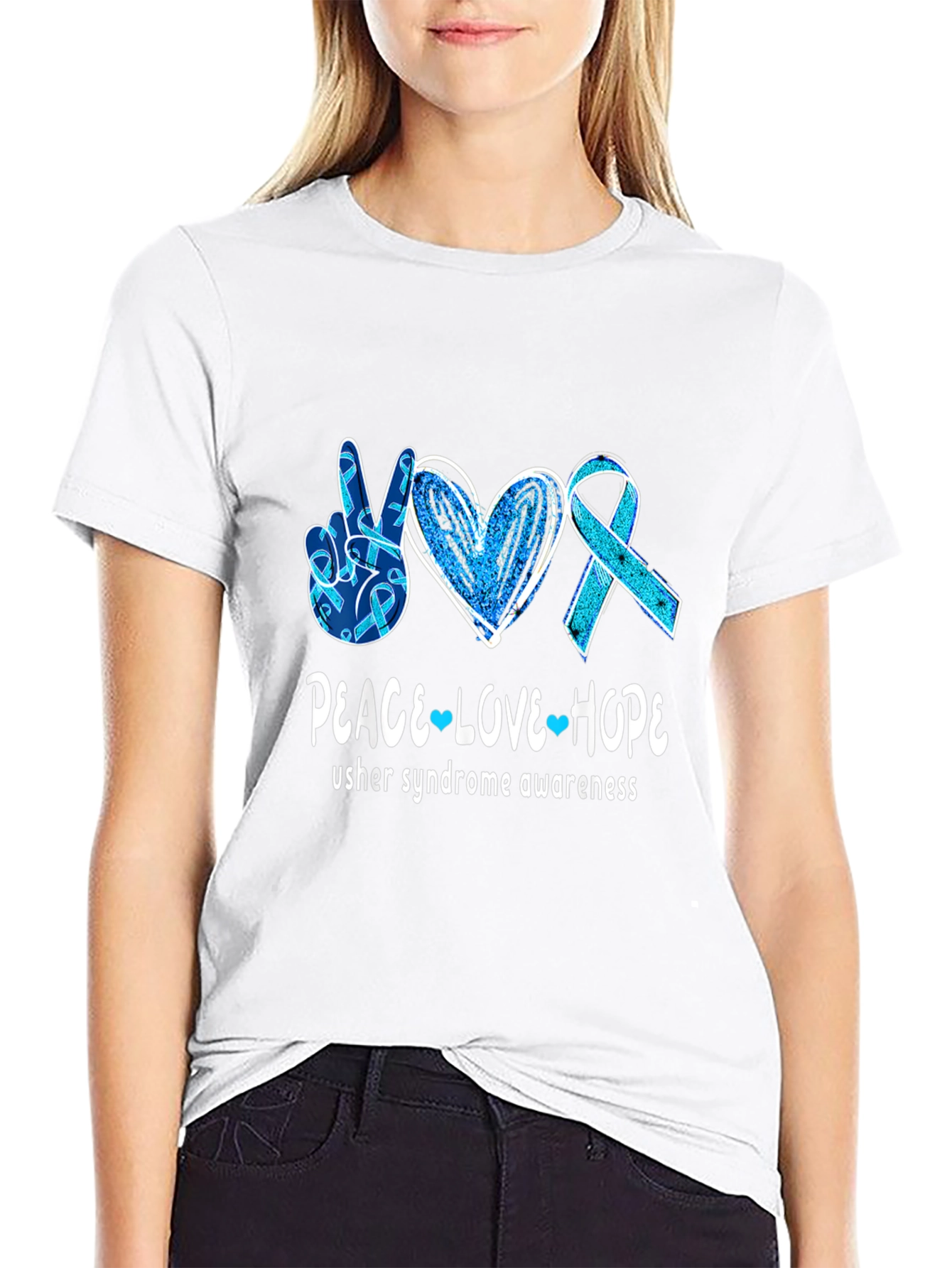Usher Syndrome Awareness Peace Love Hope T-Shirt