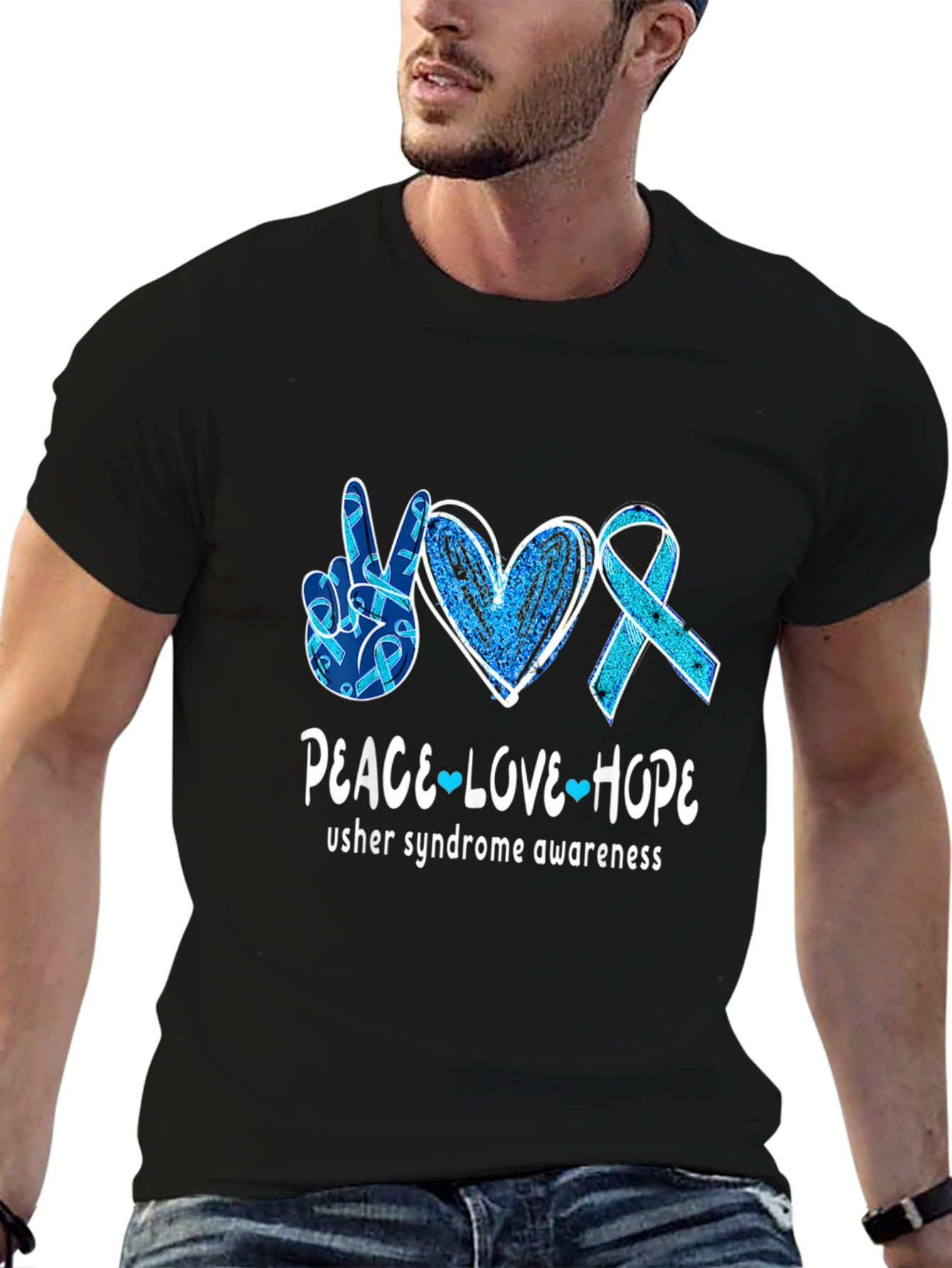 Usher Syndrome Awareness Peace Love Hope T-Shirt