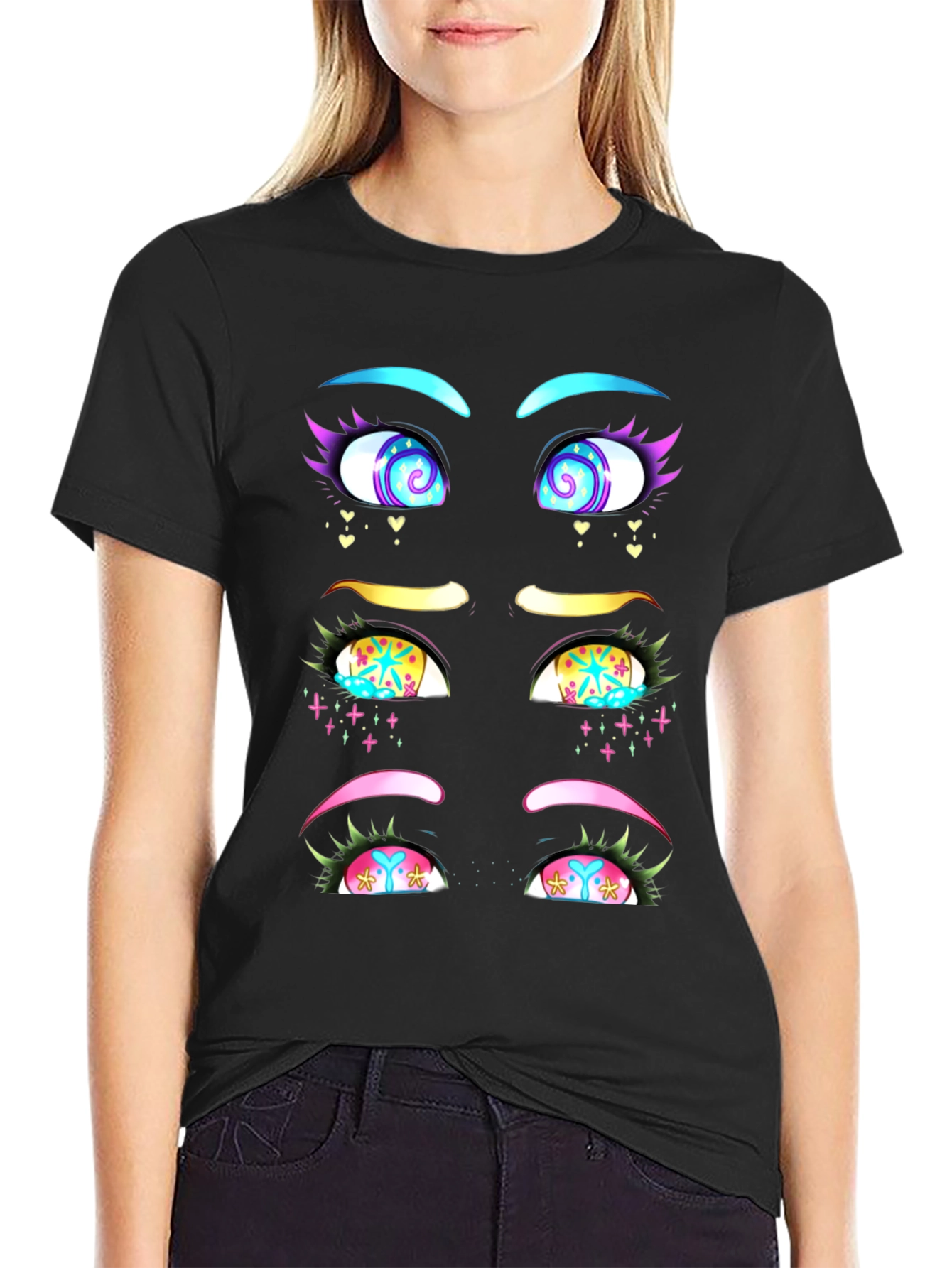 Eye-Catching Graphic T-Shirt: Anime Style Eyes Design