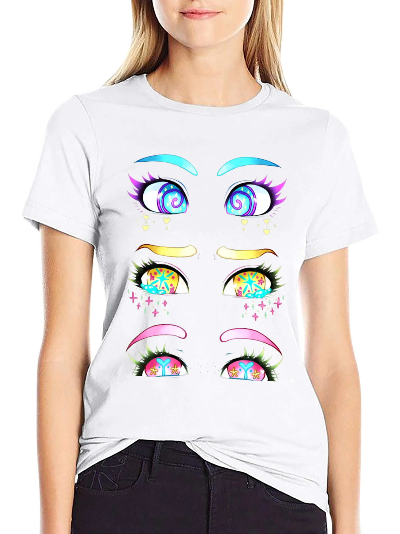 Eye-Catching Graphic T-Shirt: Anime Style Eyes Design