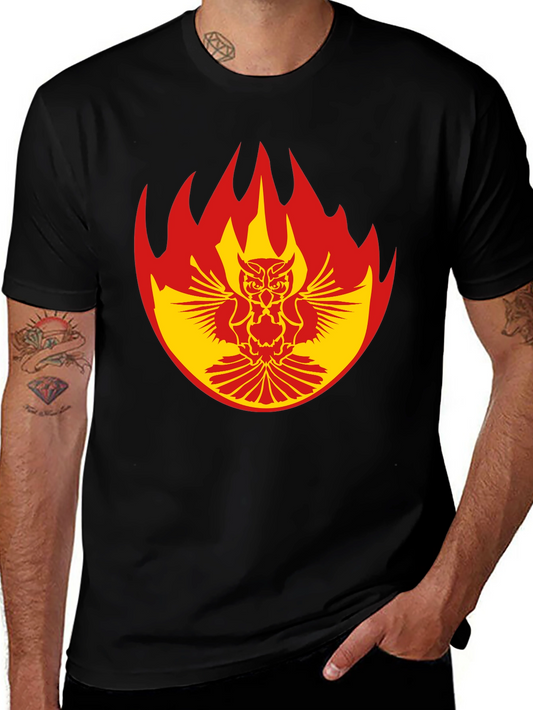 Fiery Owl Graphic Tee - Bold Black Cotton T-Shirt