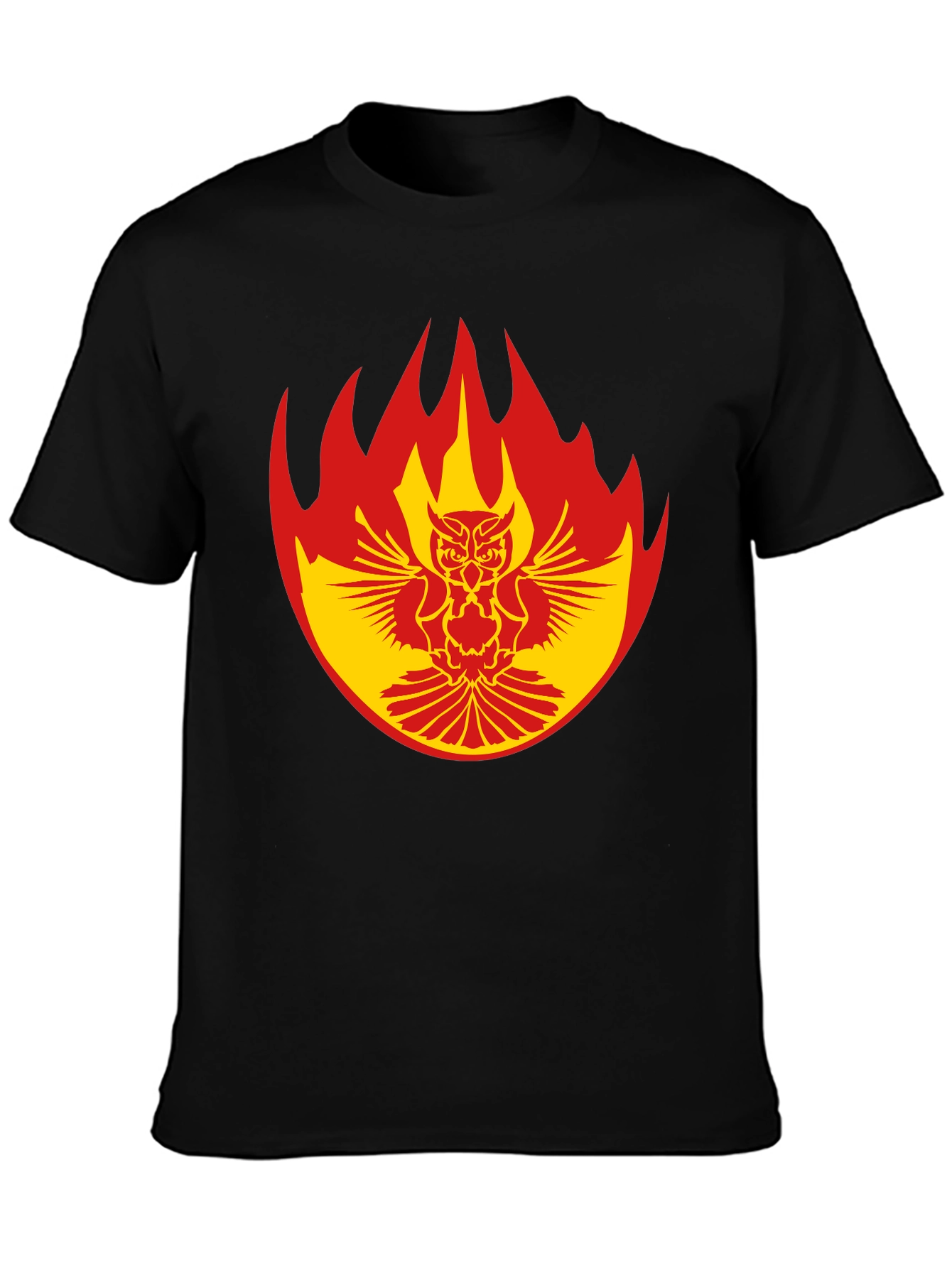Fiery Owl Graphic Tee - Bold Black Cotton T-Shirt