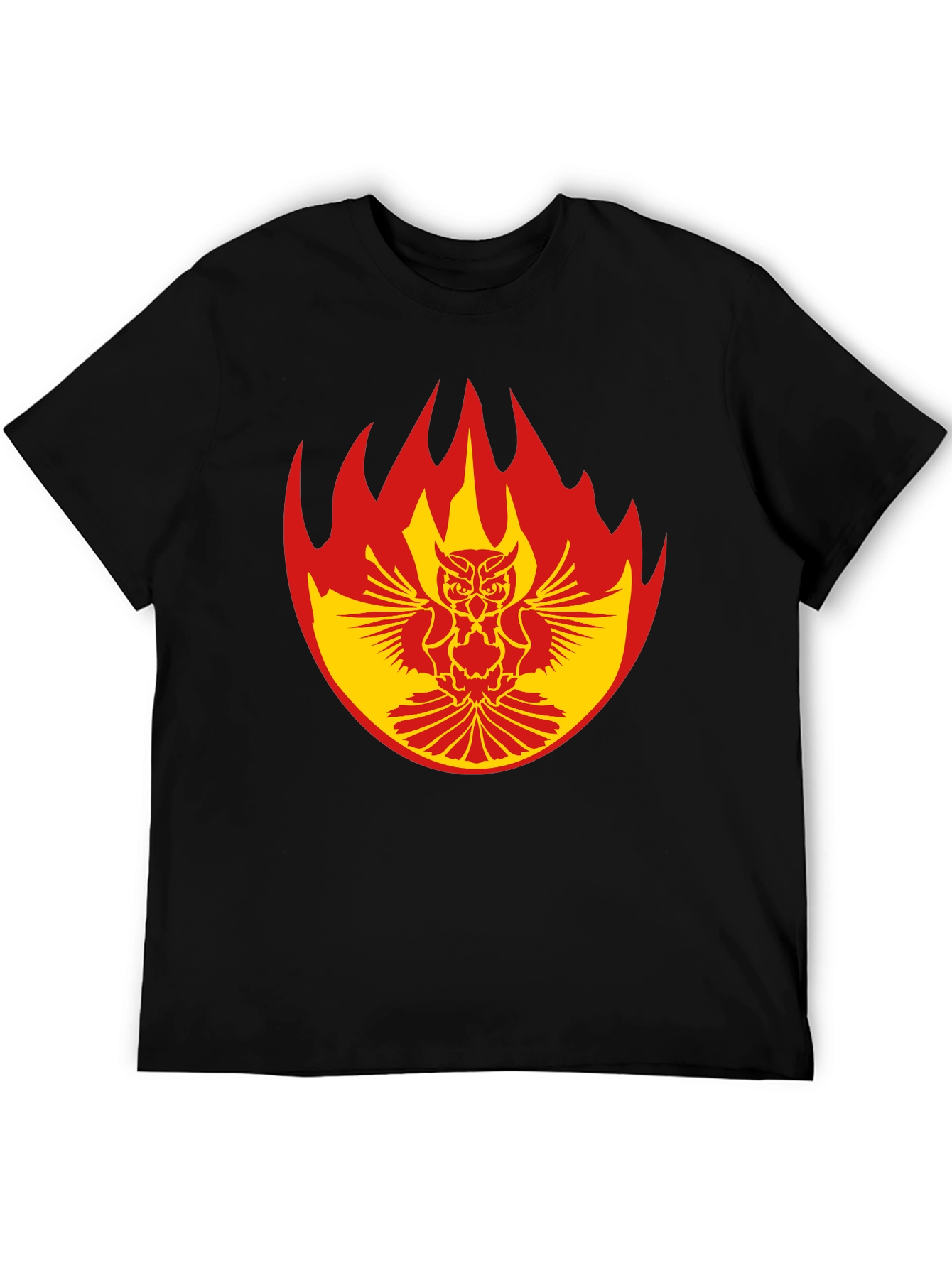 Fiery Owl Graphic Tee - Bold Black Cotton T-Shirt