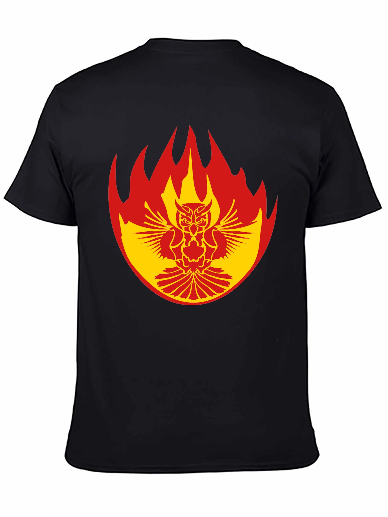 Fiery Owl Graphic Tee - Bold Black Cotton T-Shirt