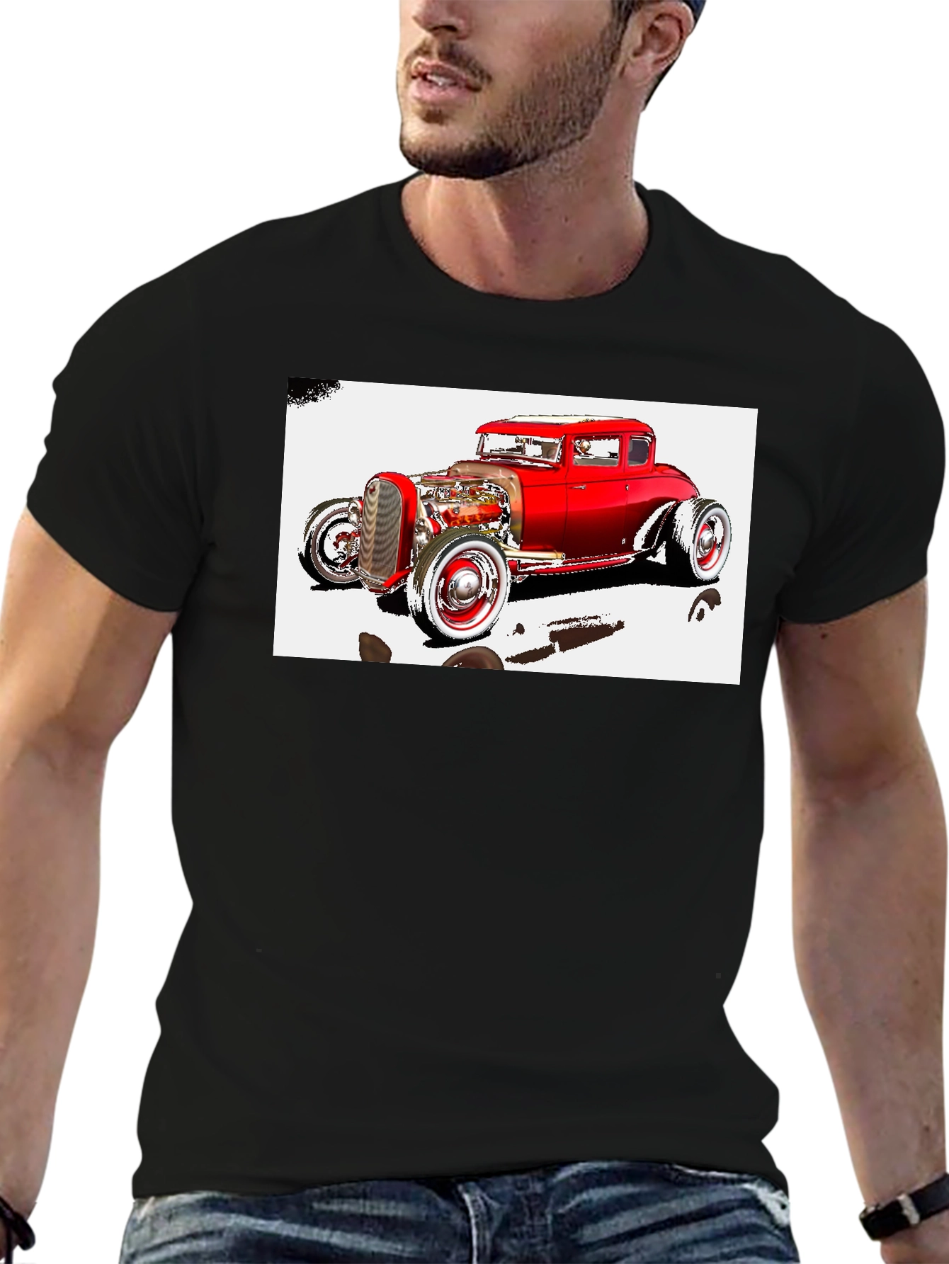 Classic Red Hot Rod Graphic T-Shirt