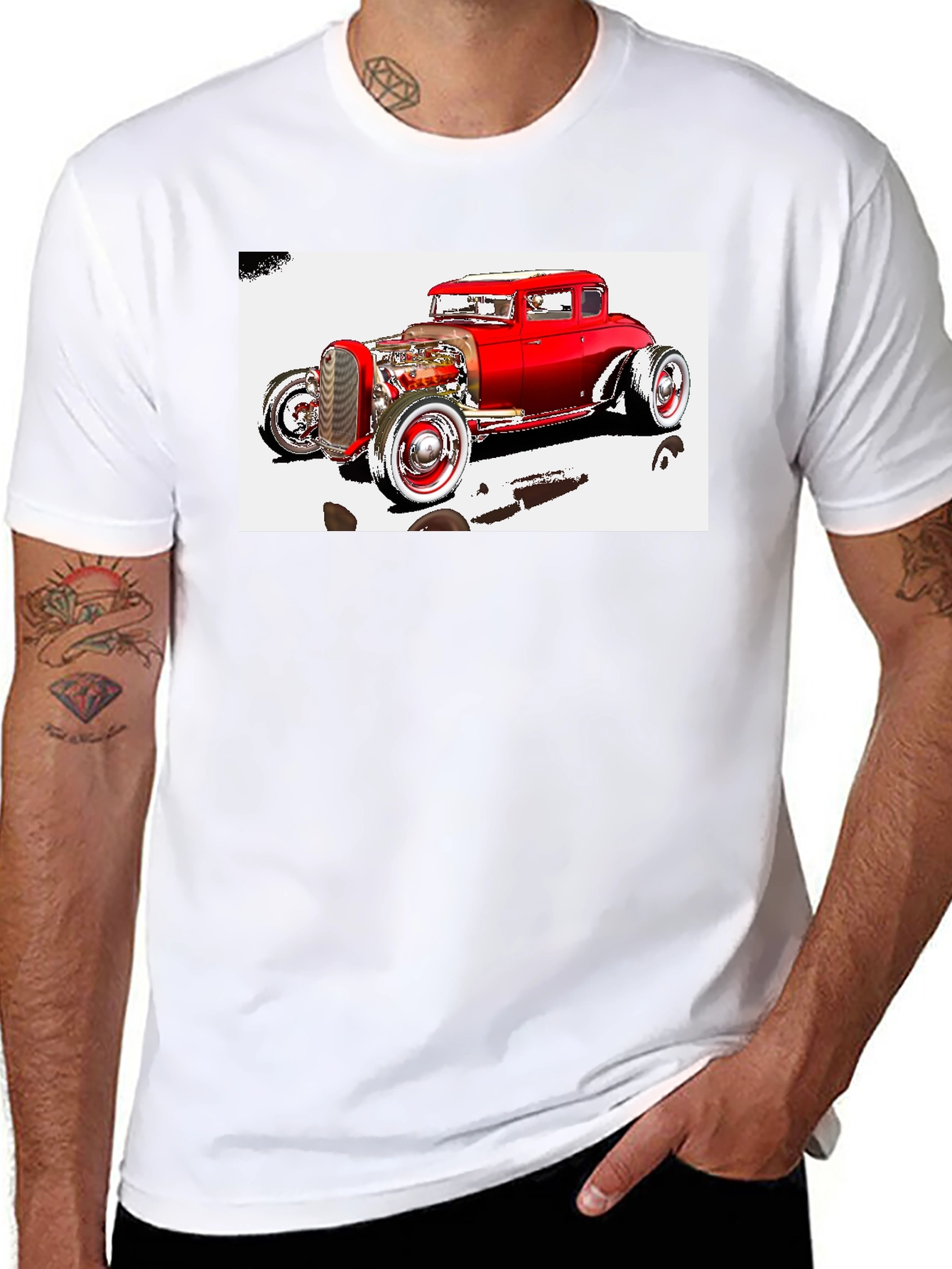Classic Red Hot Rod Graphic T-Shirt