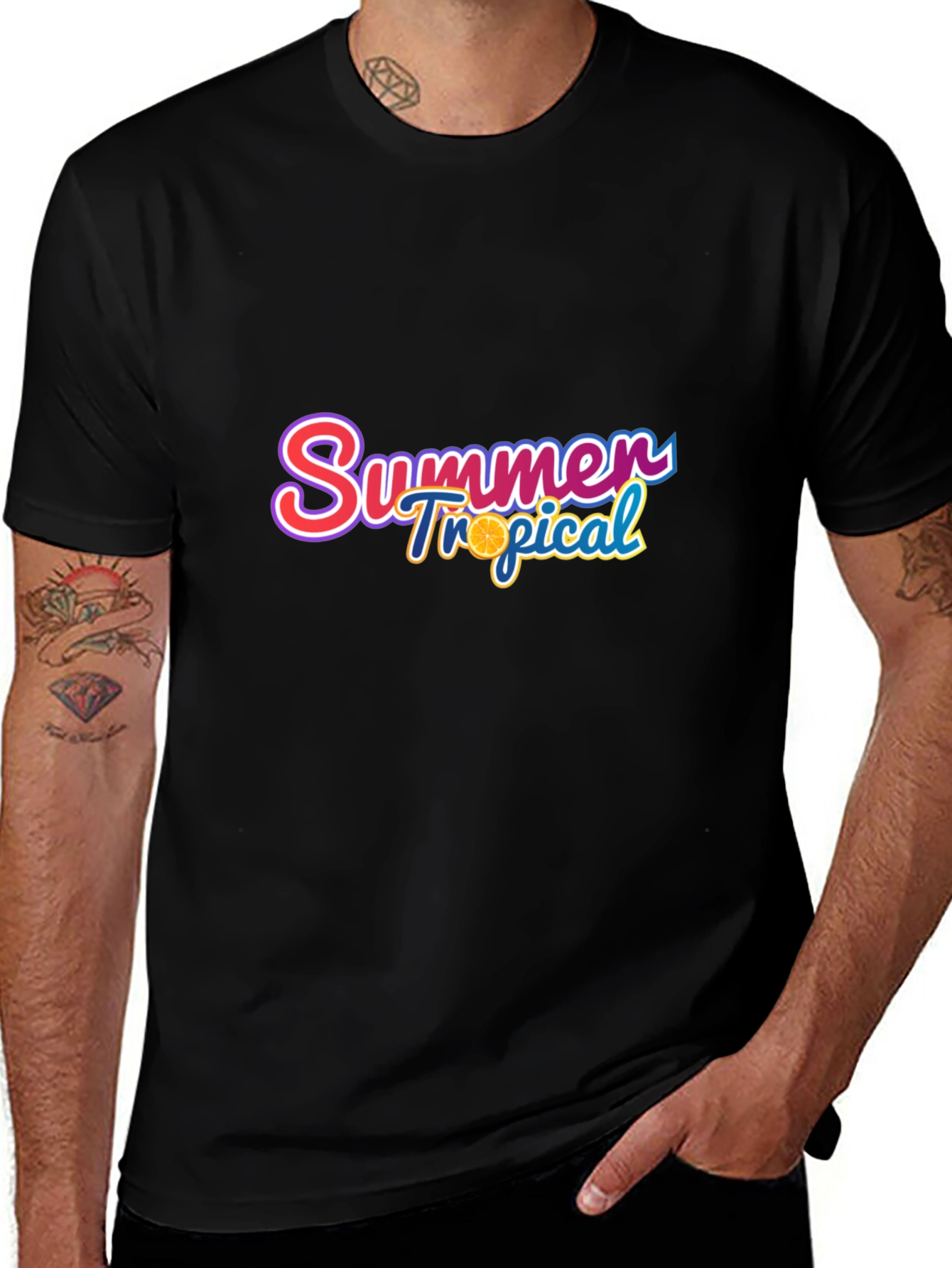 Summer Tropical Graphic Tee - Stylish Black T-Shirt