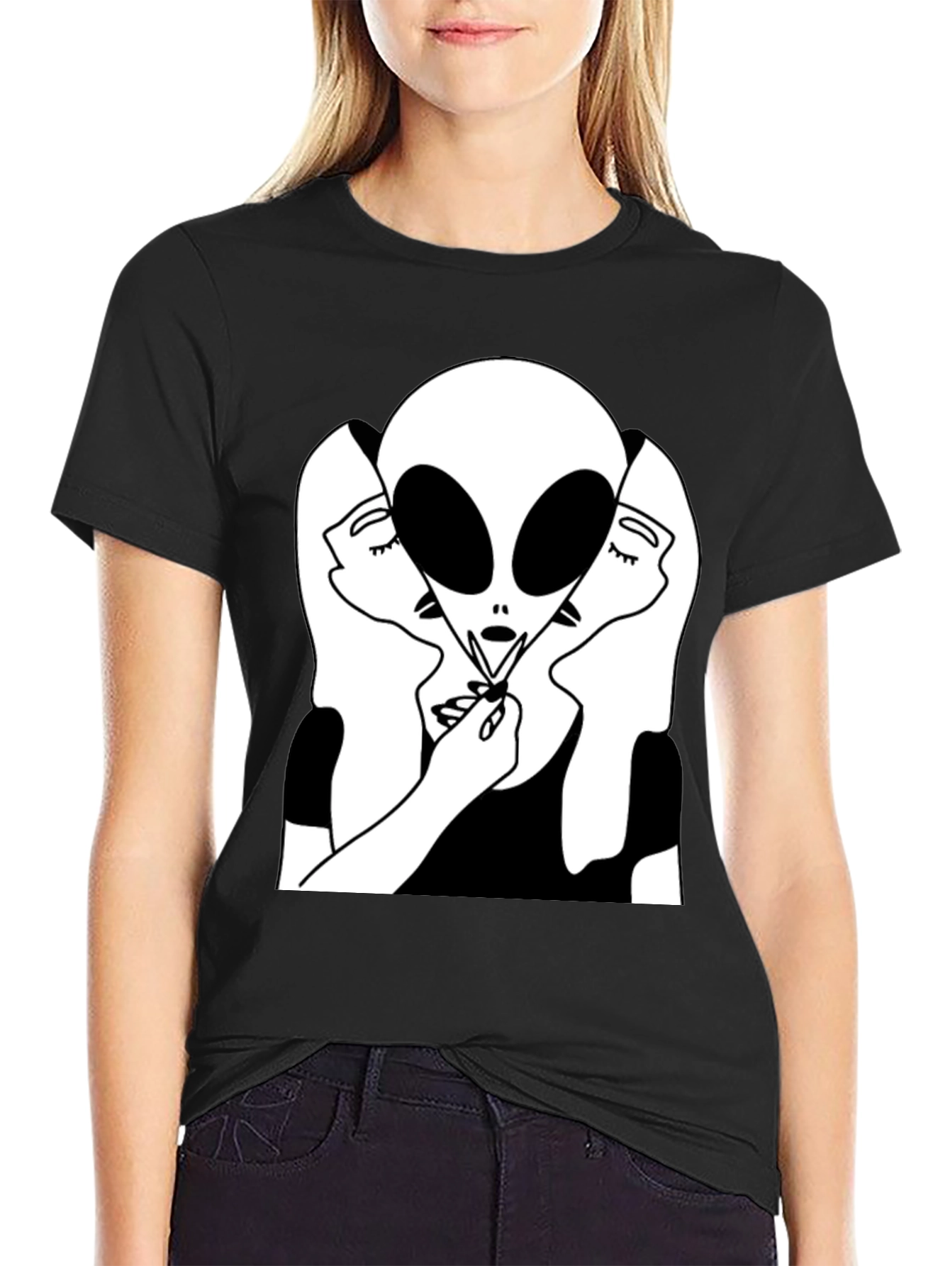 Alien Kiss Graphic Tee - Black Cotton Blend