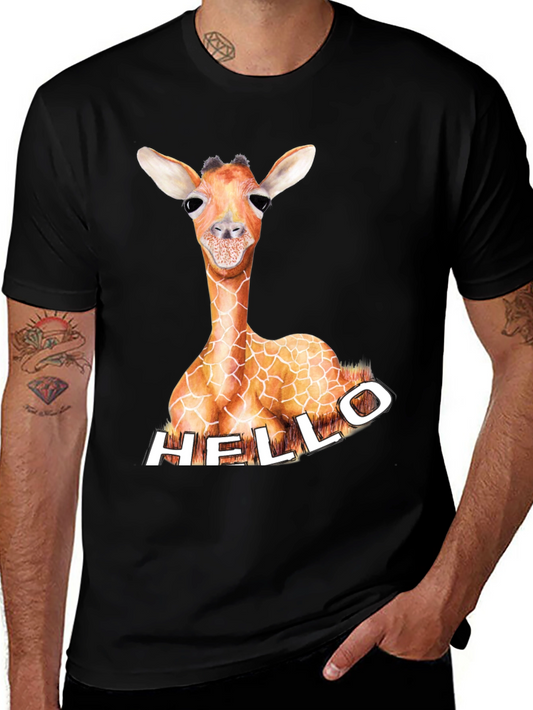 Giraffe Hello Graphic Tee - Unique Animal Print Shirt