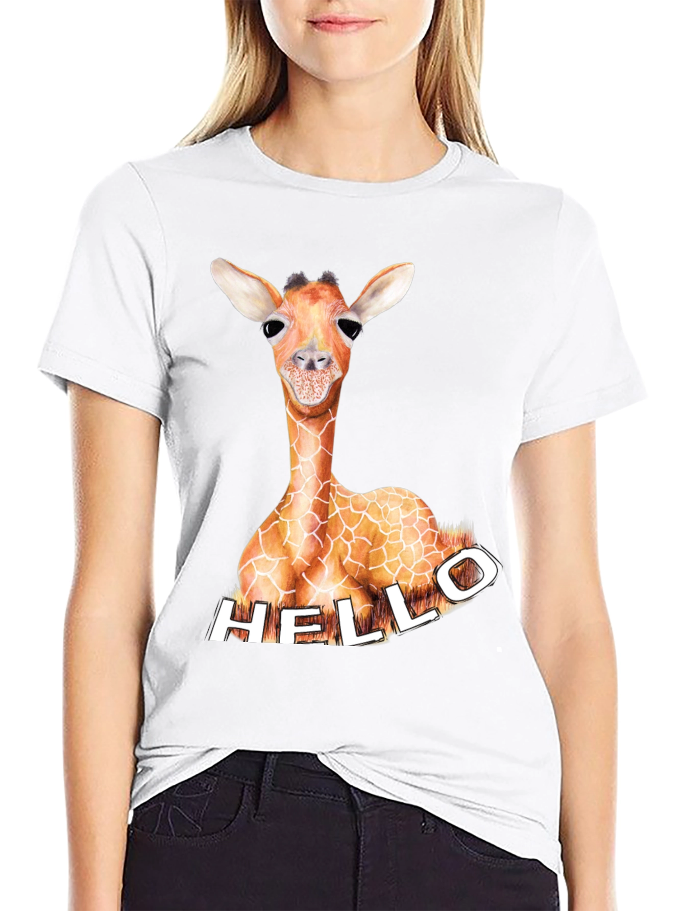 Giraffe Hello Graphic Tee - Unique Animal Print Shirt