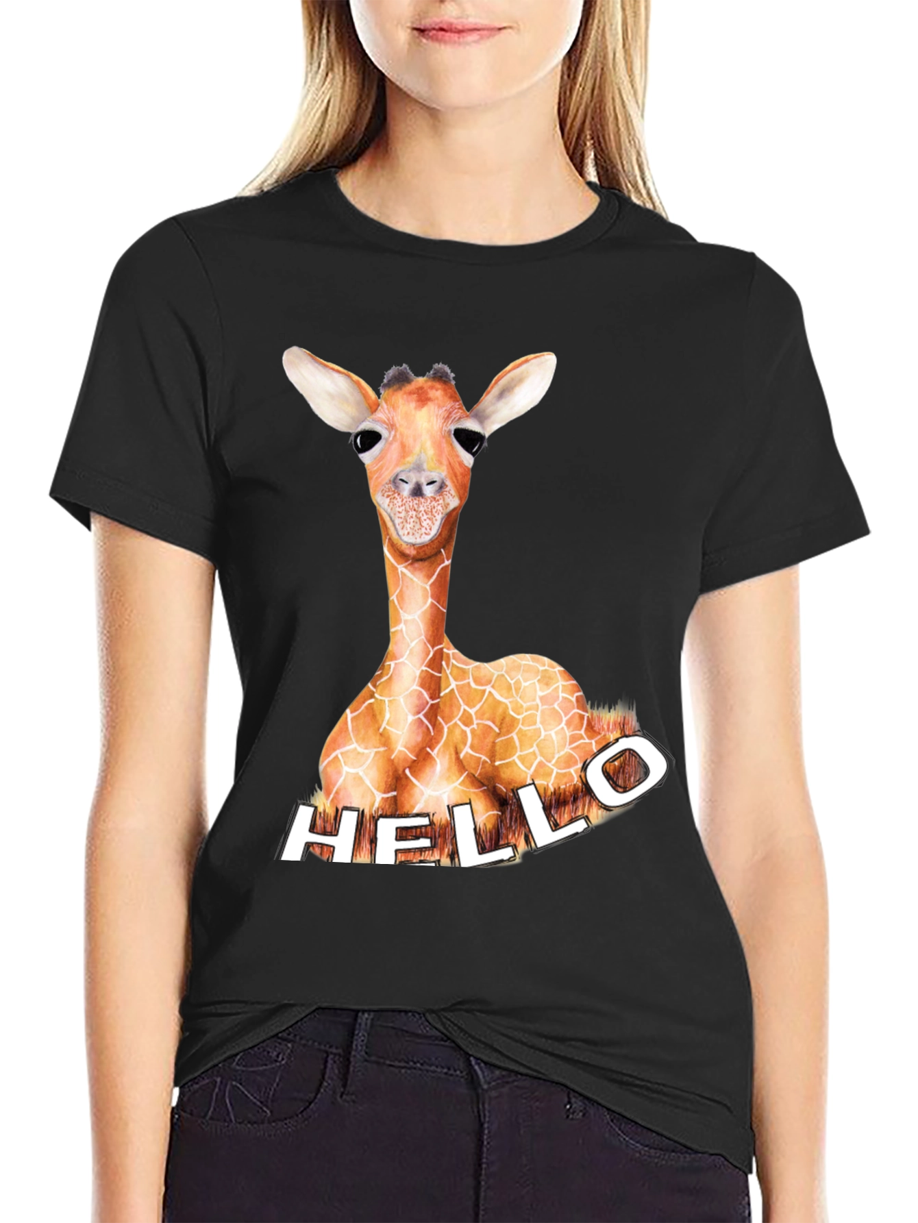 Giraffe Hello Graphic Tee - Unique Animal Print Shirt