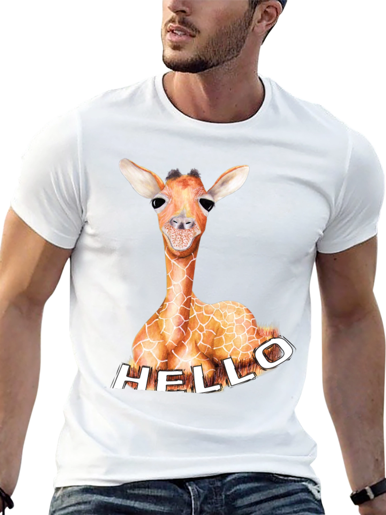 Giraffe Hello Graphic Tee - Unique Animal Print Shirt