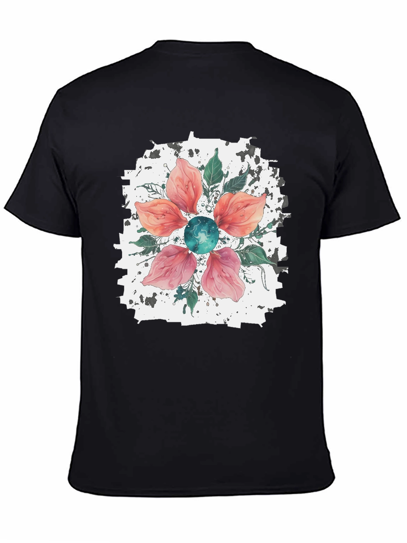 Floral Blossom Mens Black T-Shirt