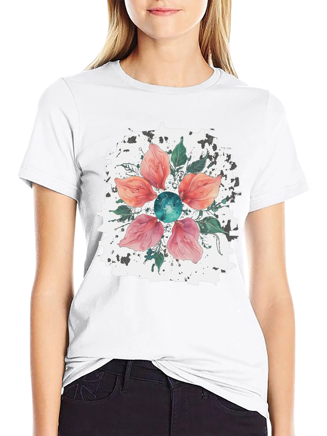 Floral Blossom Mens Black T-Shirt