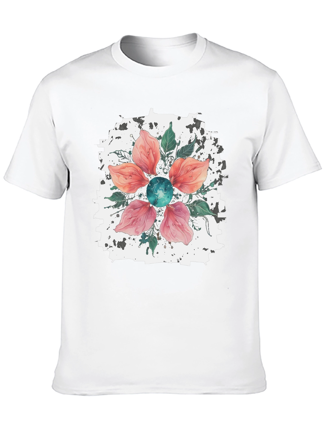 Floral Blossom Mens Black T-Shirt
