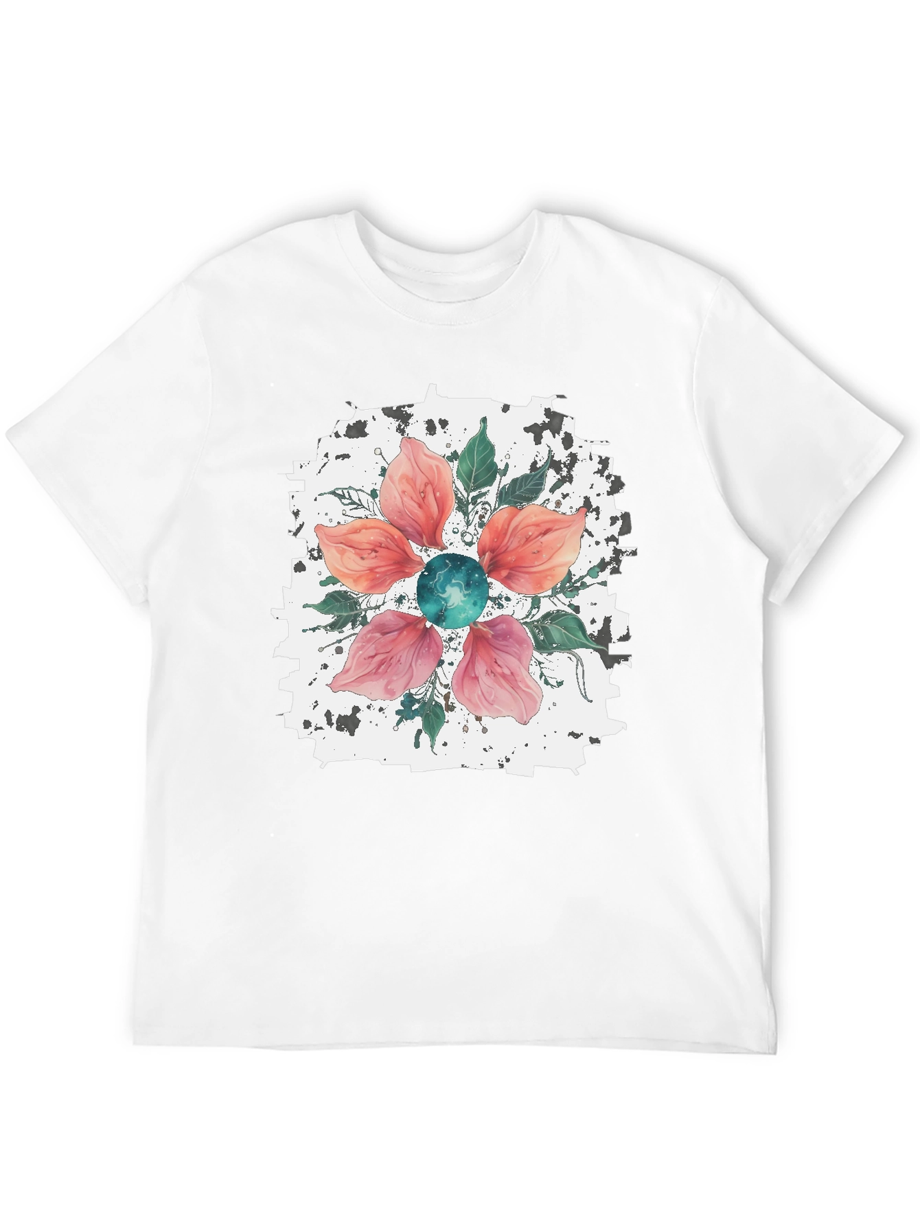Floral Blossom Mens Black T-Shirt