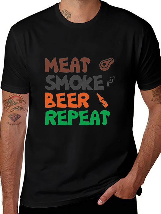 Meat Smoke Beer Repeat Graphic T-Shirt