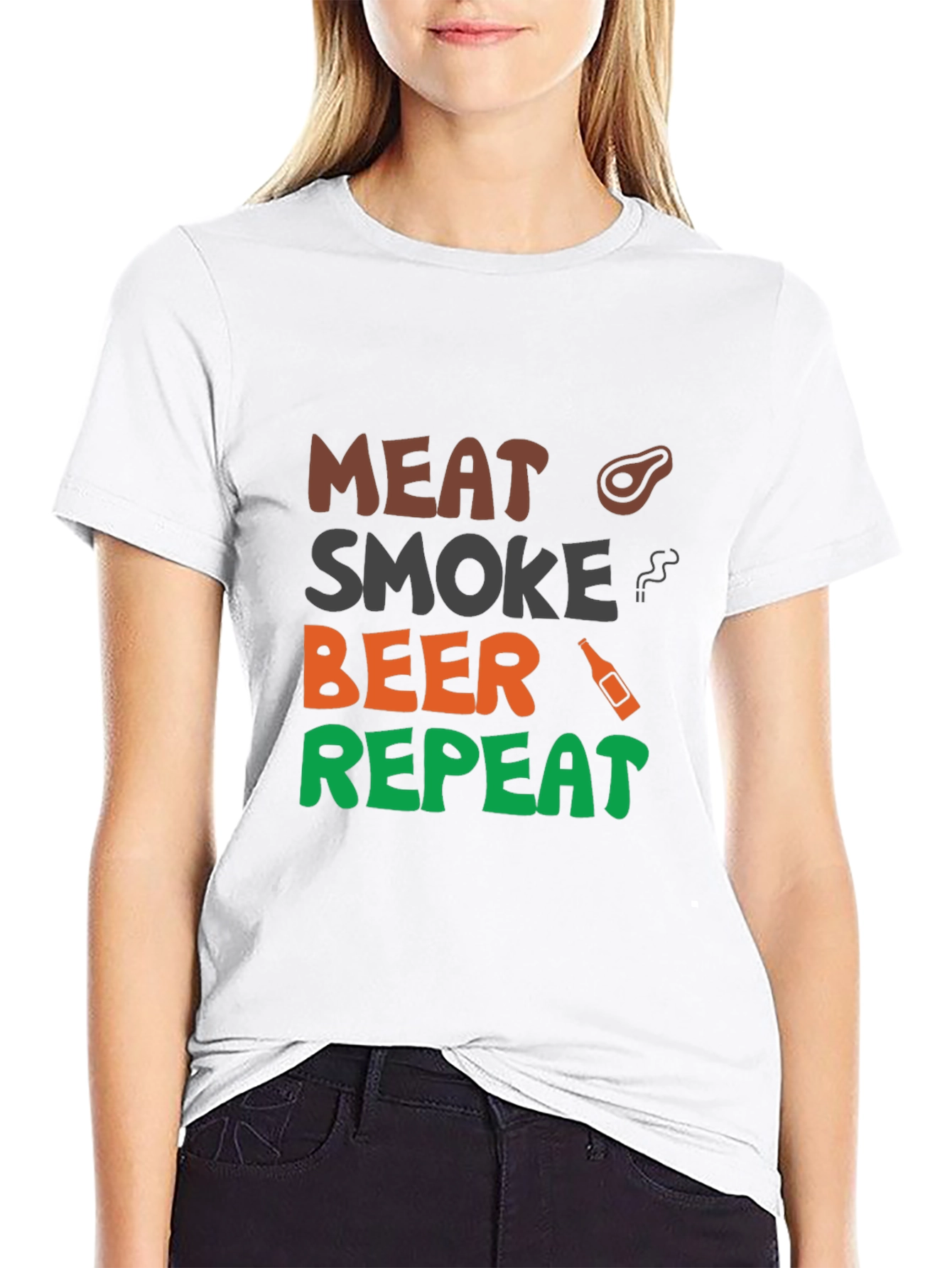 Meat Smoke Beer Repeat Graphic T-Shirt
