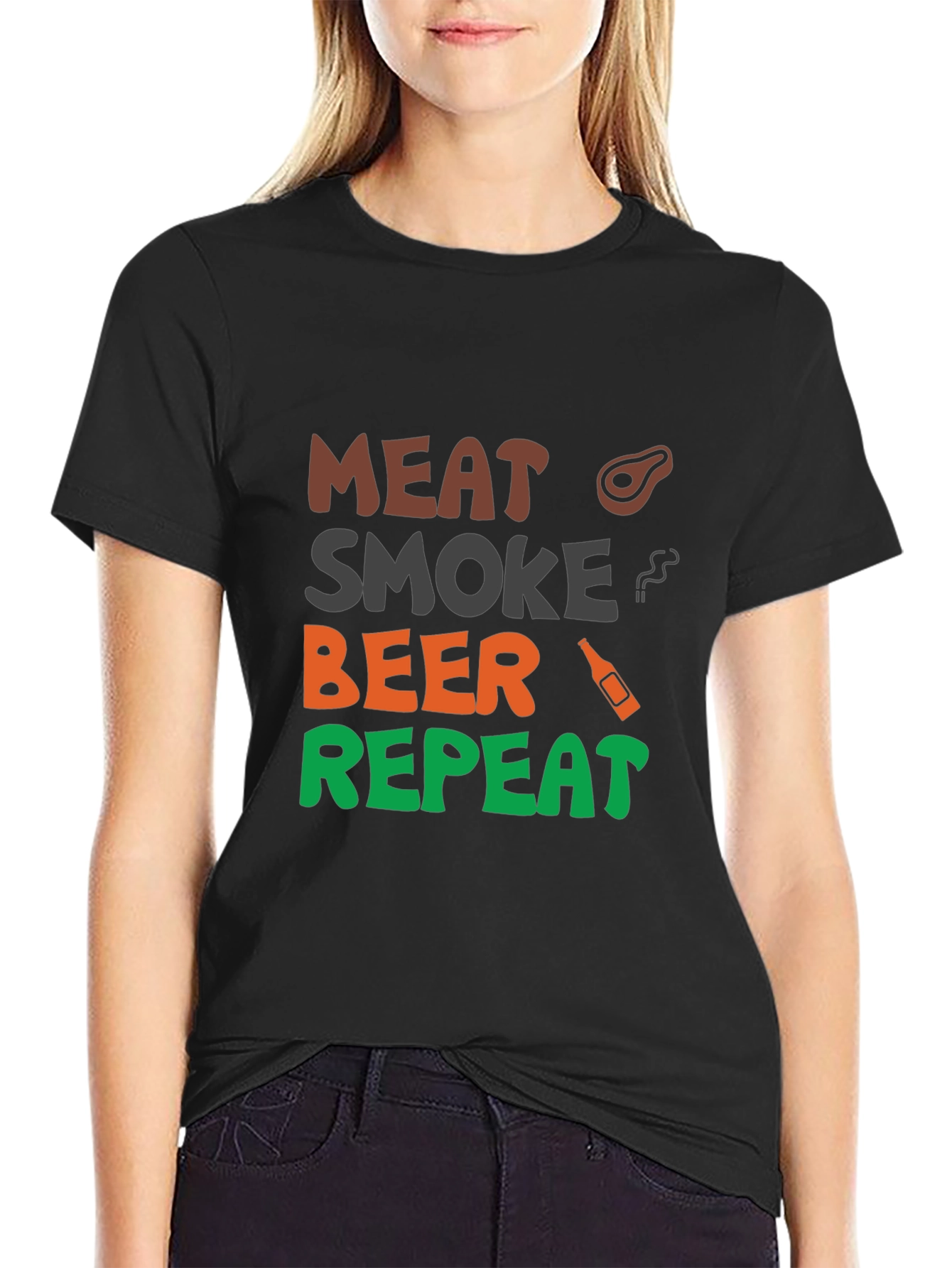 Meat Smoke Beer Repeat Graphic T-Shirt