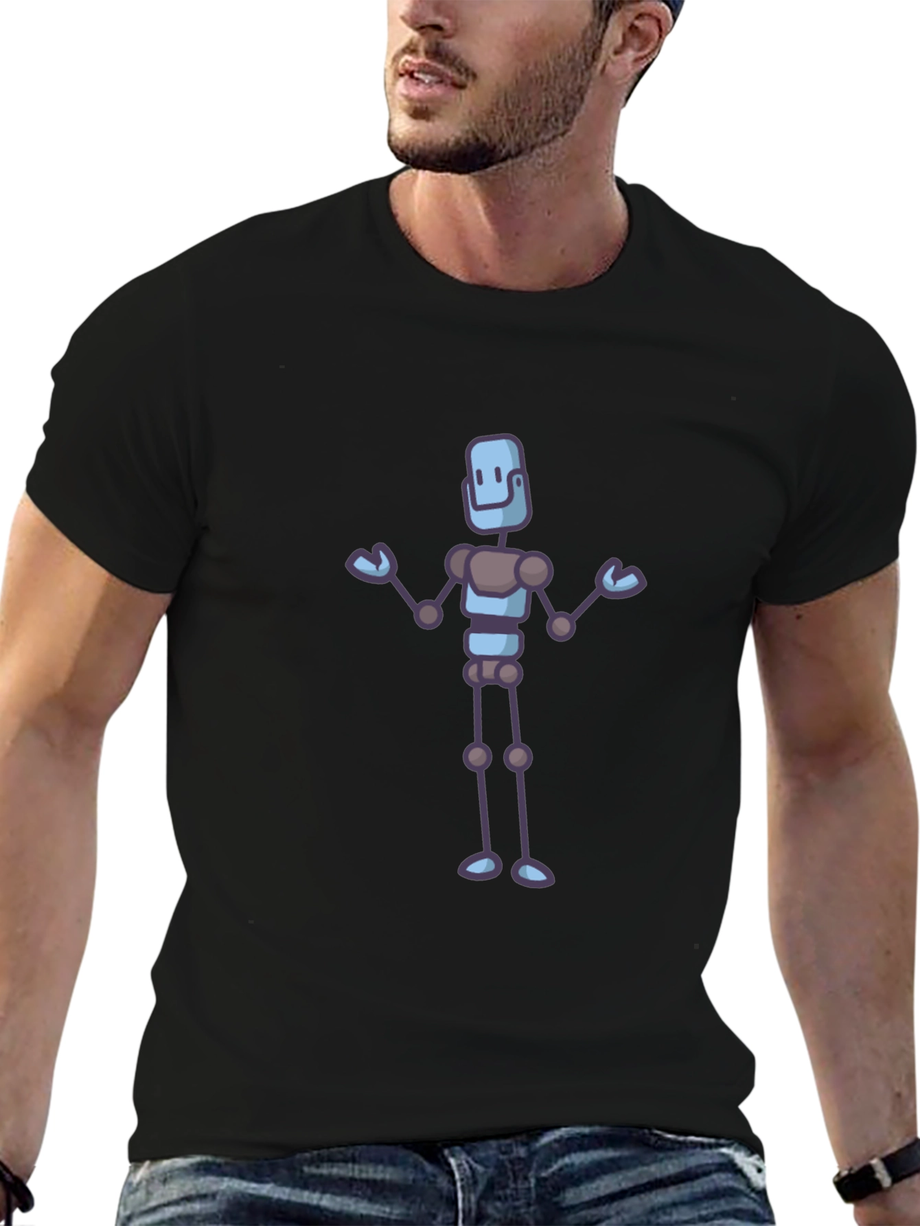 Robot Graphic Black T-Shirt - Unique Casual Wear