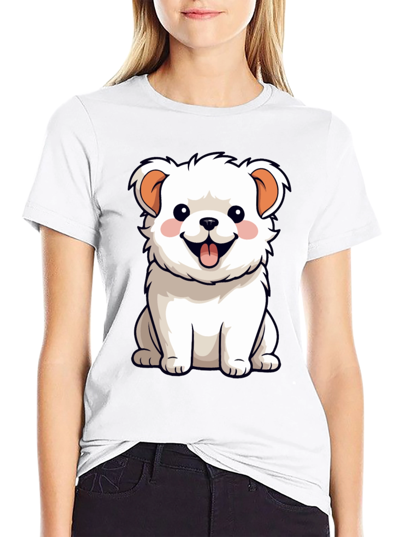 Cute Dog Graphic Tee - Black Cotton Blend