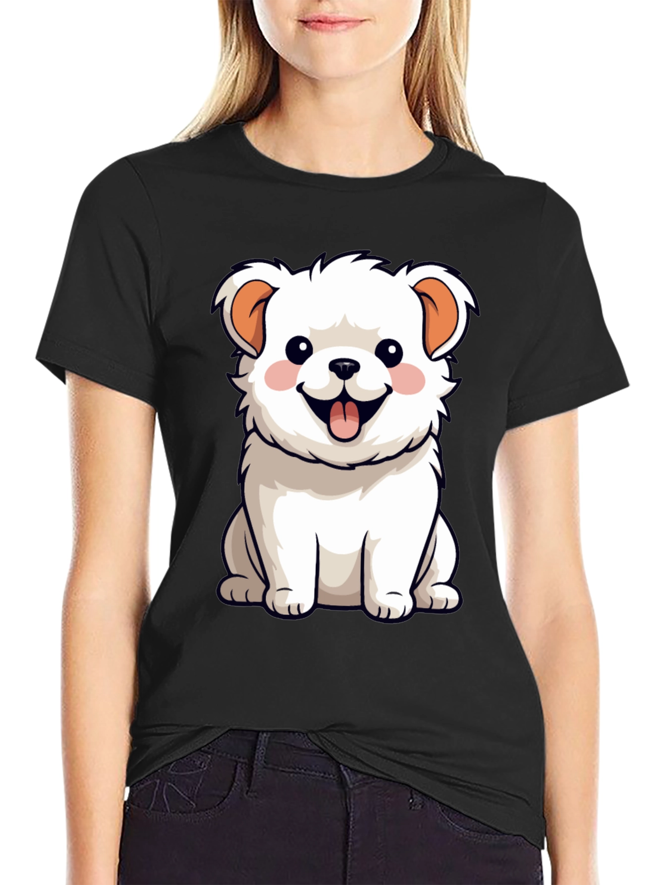 Cute Dog Graphic Tee - Black Cotton Blend
