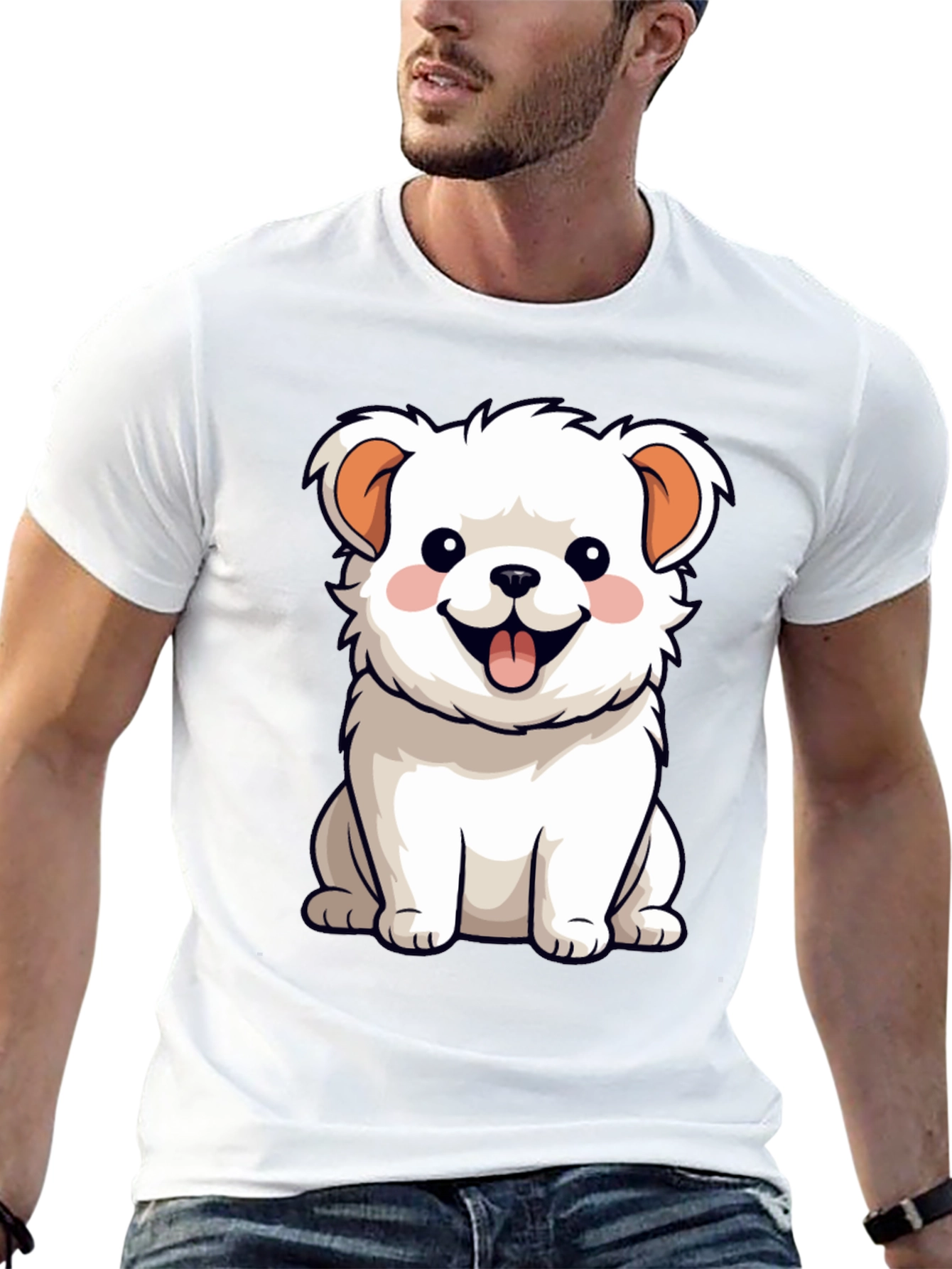 Cute Dog Graphic Tee - Black Cotton Blend
