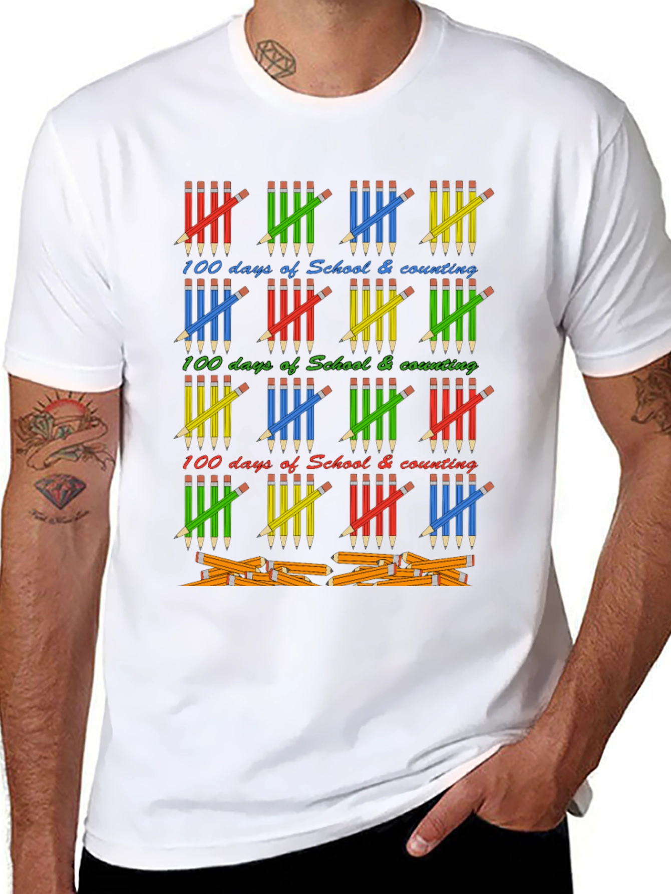 100 Days of School T-Shirt - Counting Pencils Design
