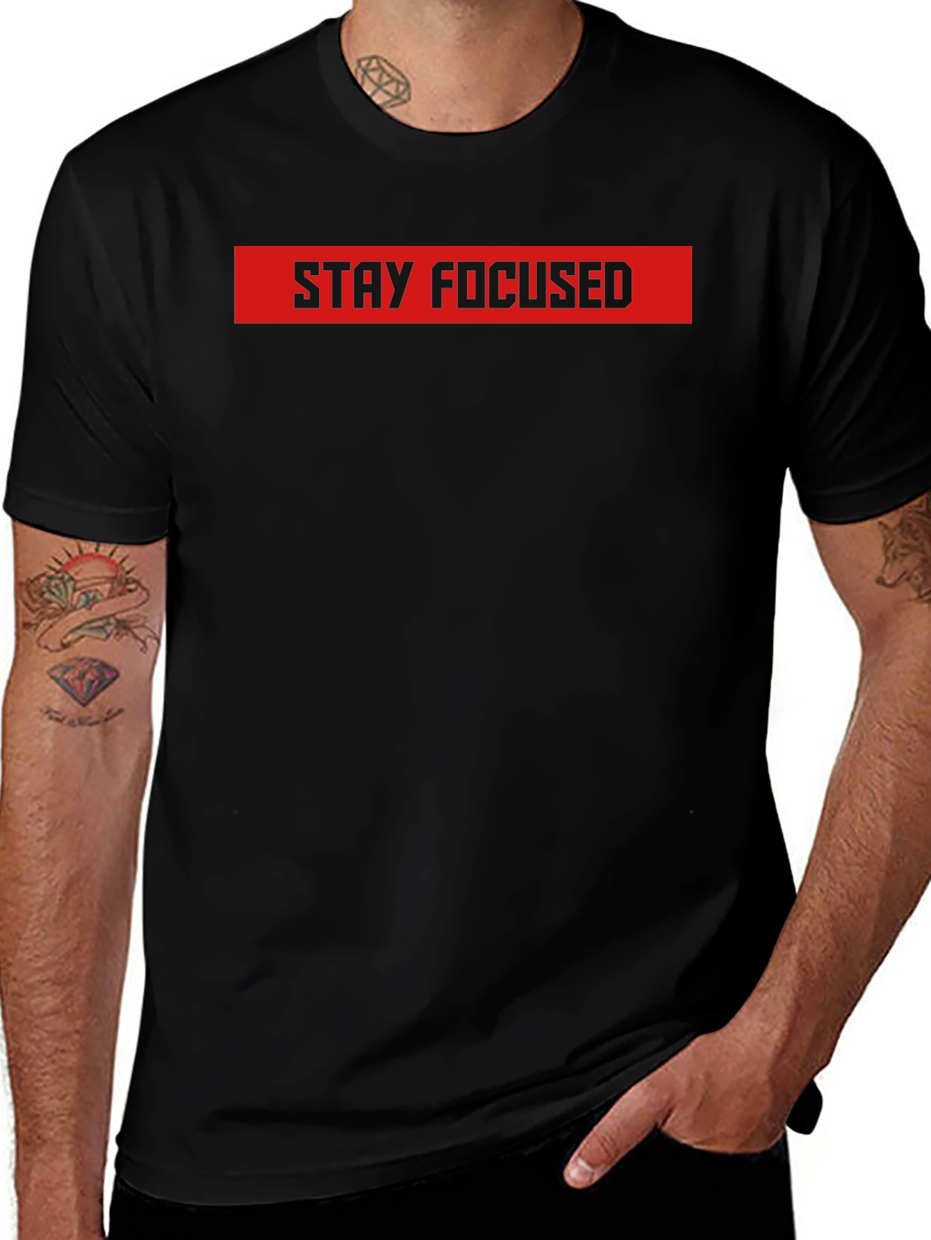 Stay Focused Black Graphic Tee - Motivational Shirt